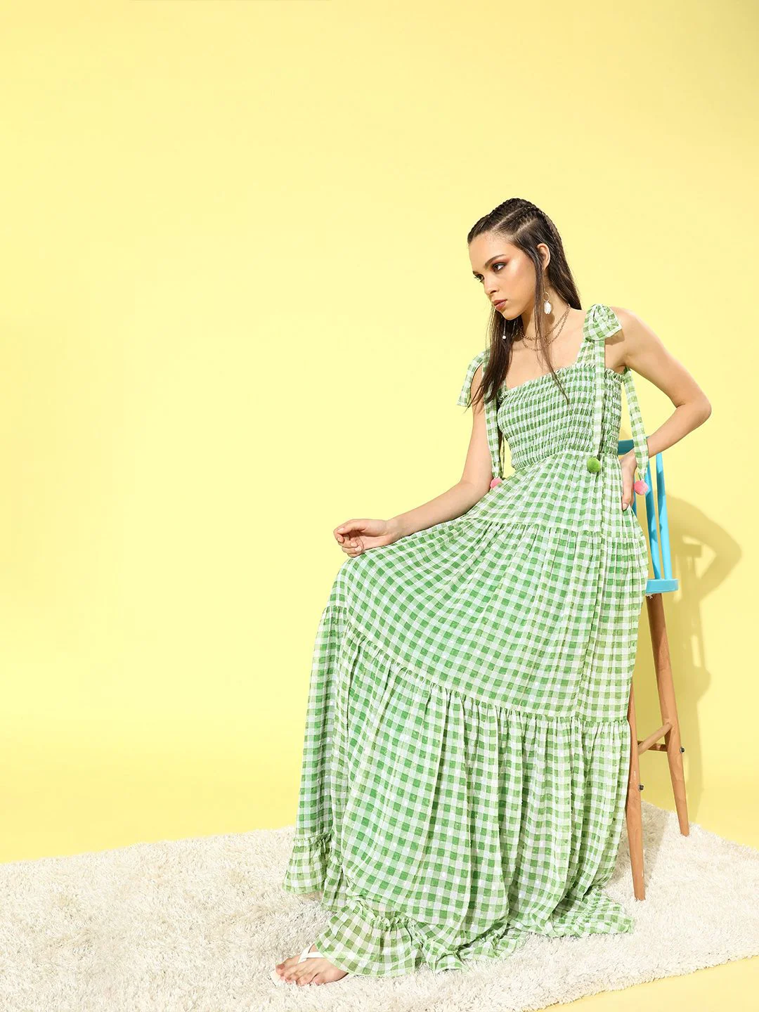QUIERO Women Gorgeous Green Checked Summer Gingham Dress - Image 2