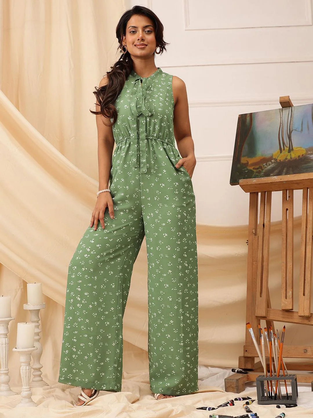 QUIERO Women Printed V-Neck Basic Jumpsuit - Image 2