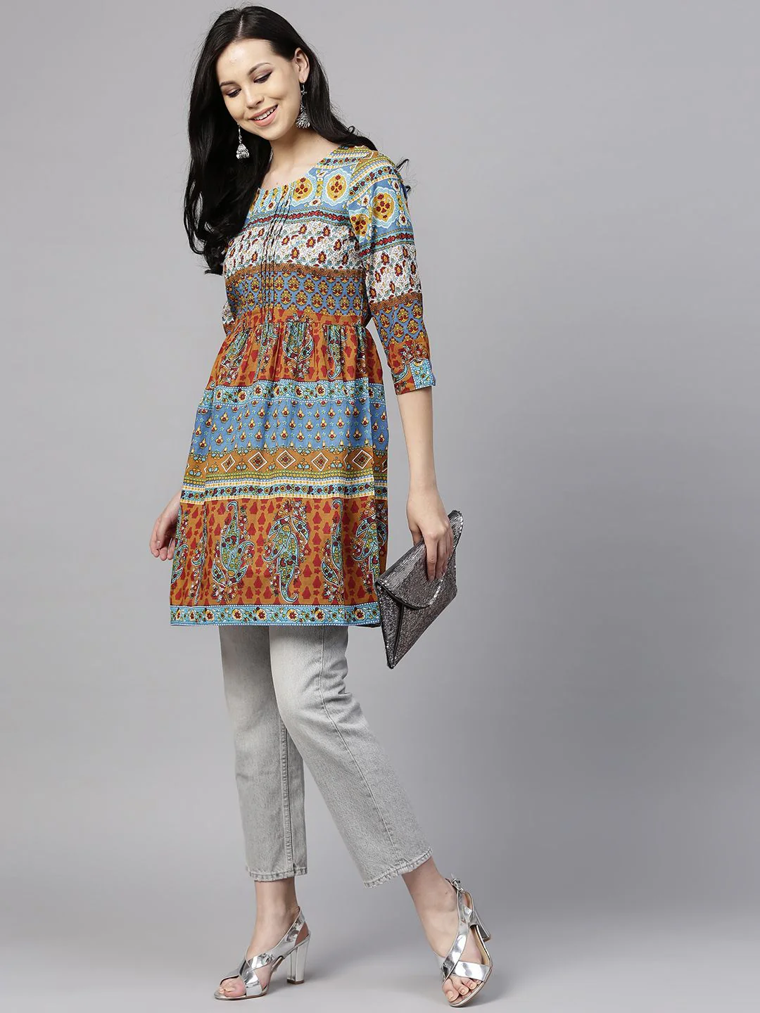 Rain & Rainbow Blue & Orange Printed A-Line Tunic - Image 4