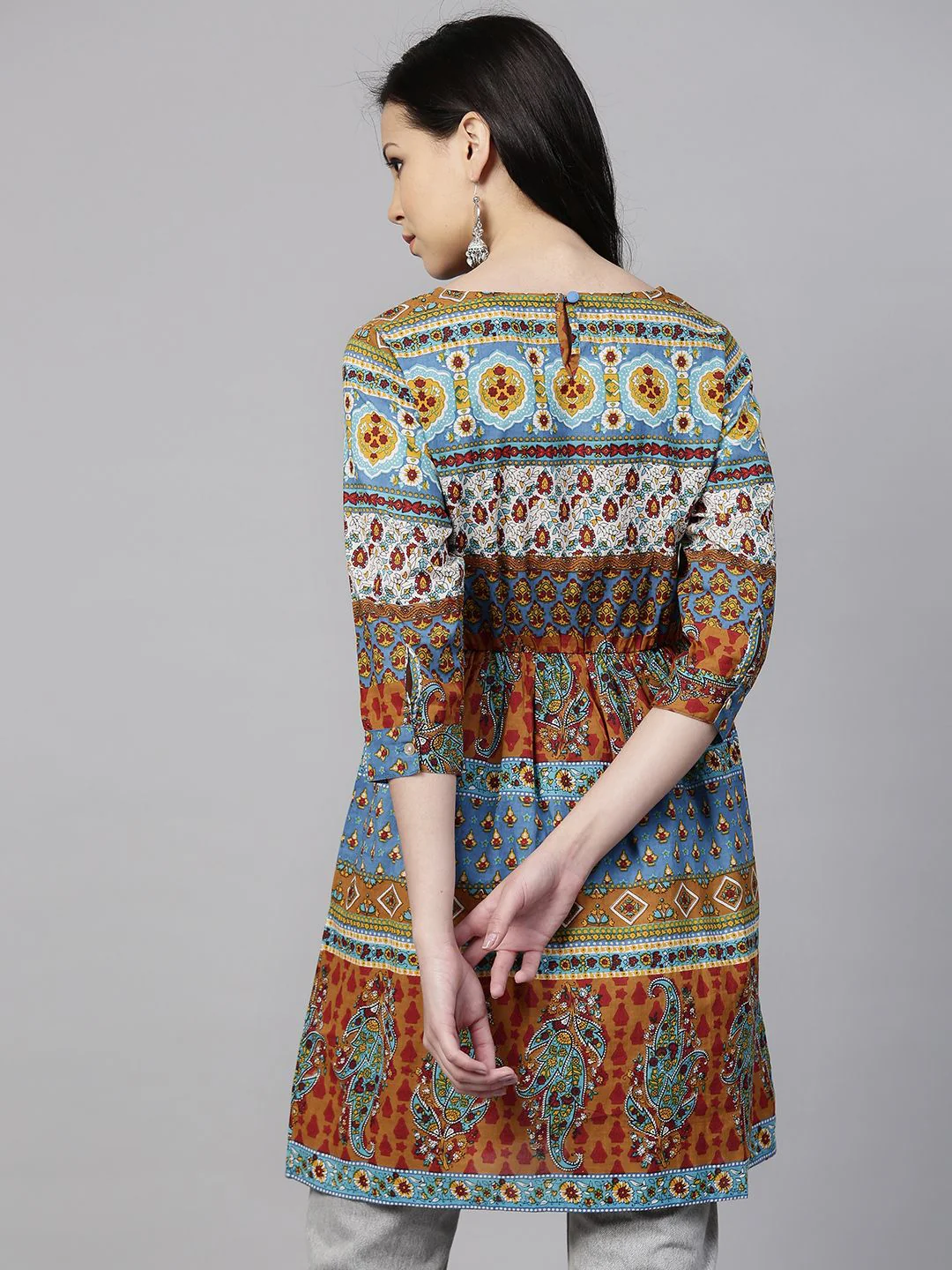 Rain & Rainbow Blue & Orange Printed A-Line Tunic - Image 5