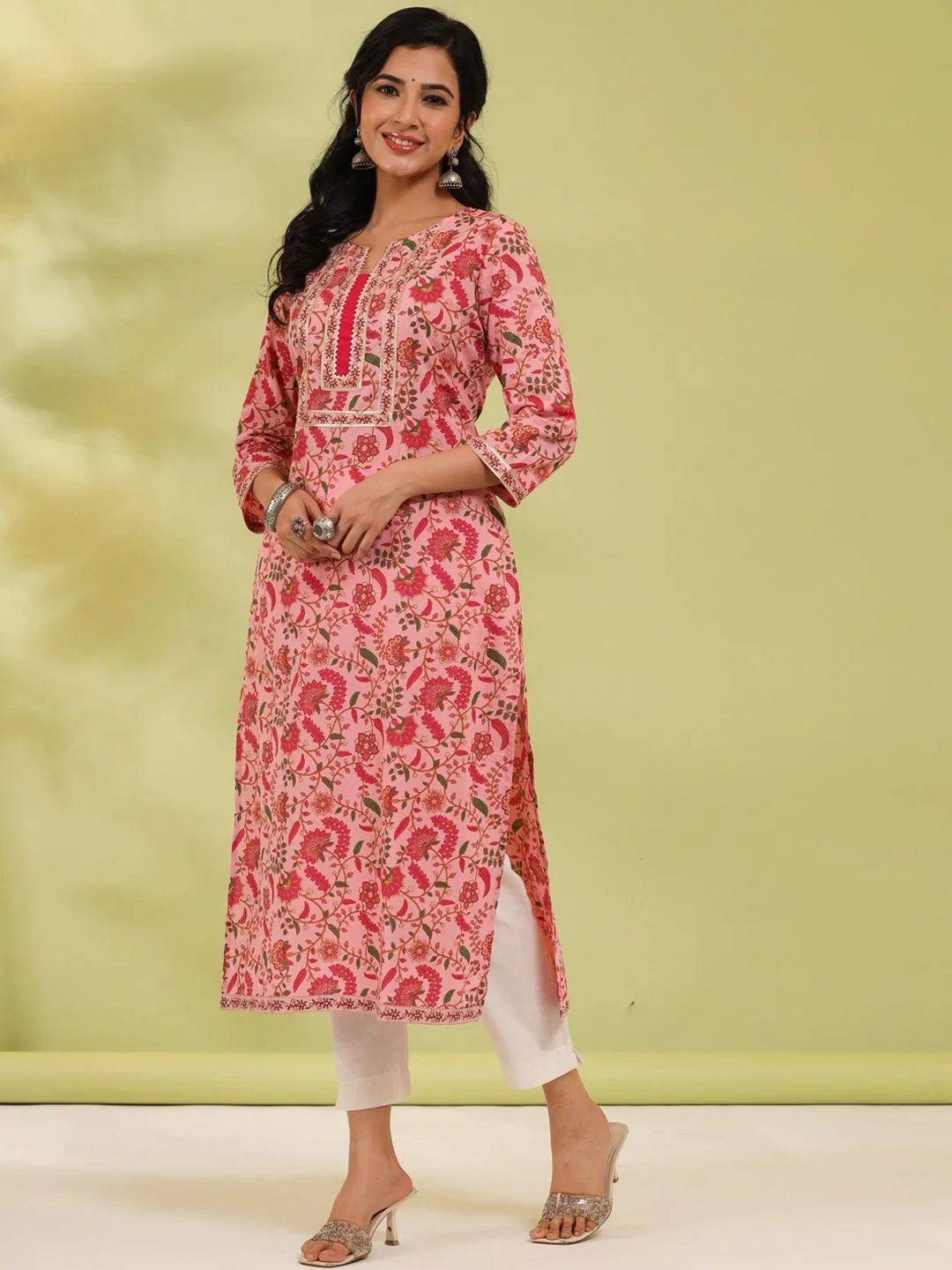 Rain & Rainbow Floral Printed A-line Calf-Length Kurta - Image 6