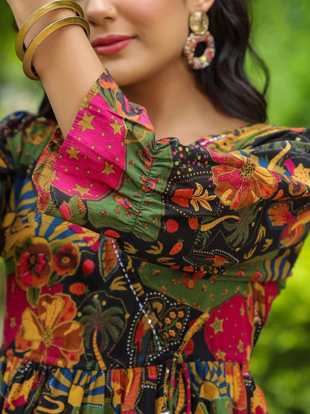 Rain & Rainbow Floral Printed Bell Sleeve Cotton Empire Top - Image 2