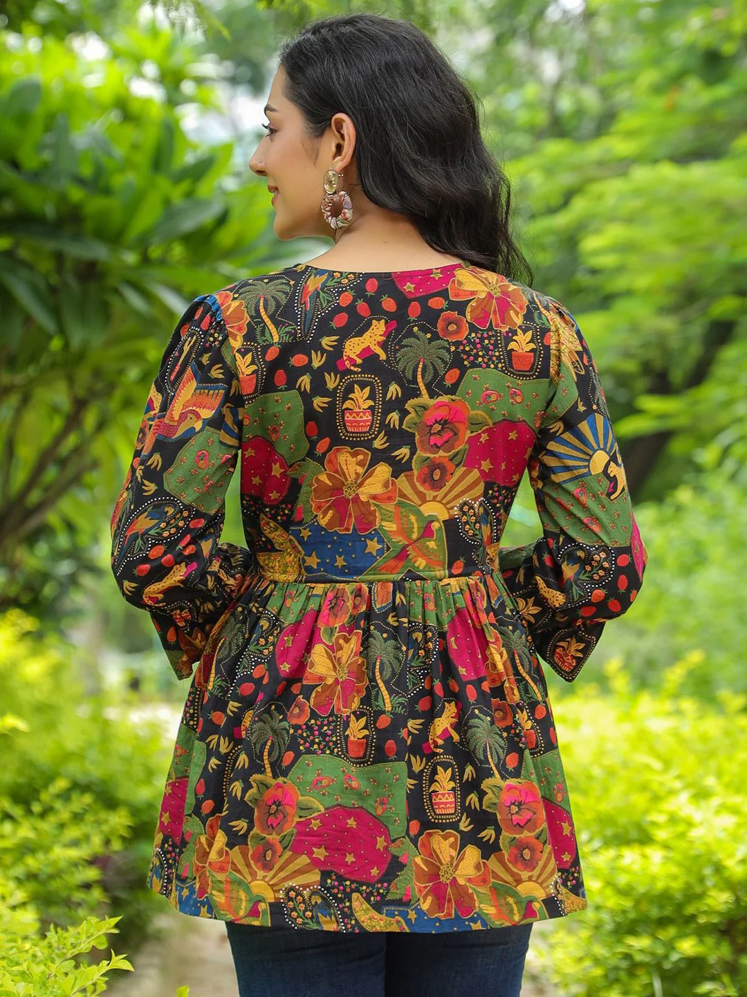 Rain & Rainbow Floral Printed Bell Sleeve Cotton Empire Top - Image 5