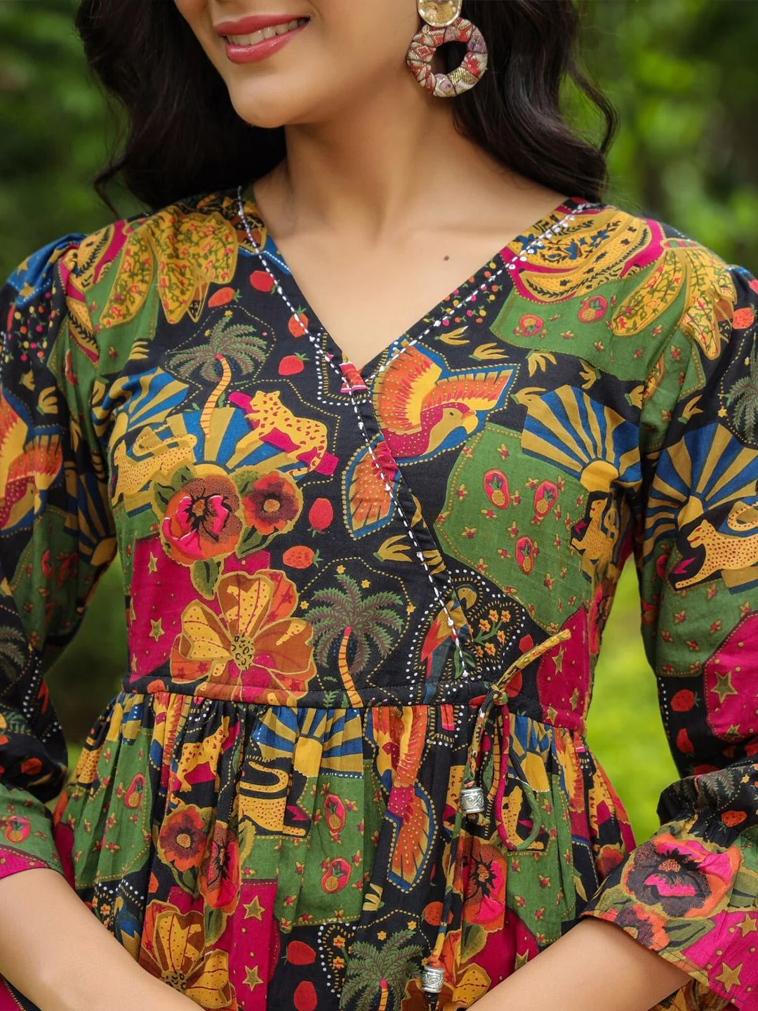 Rain & Rainbow Floral Printed Bell Sleeve Cotton Empire Top - Image 7