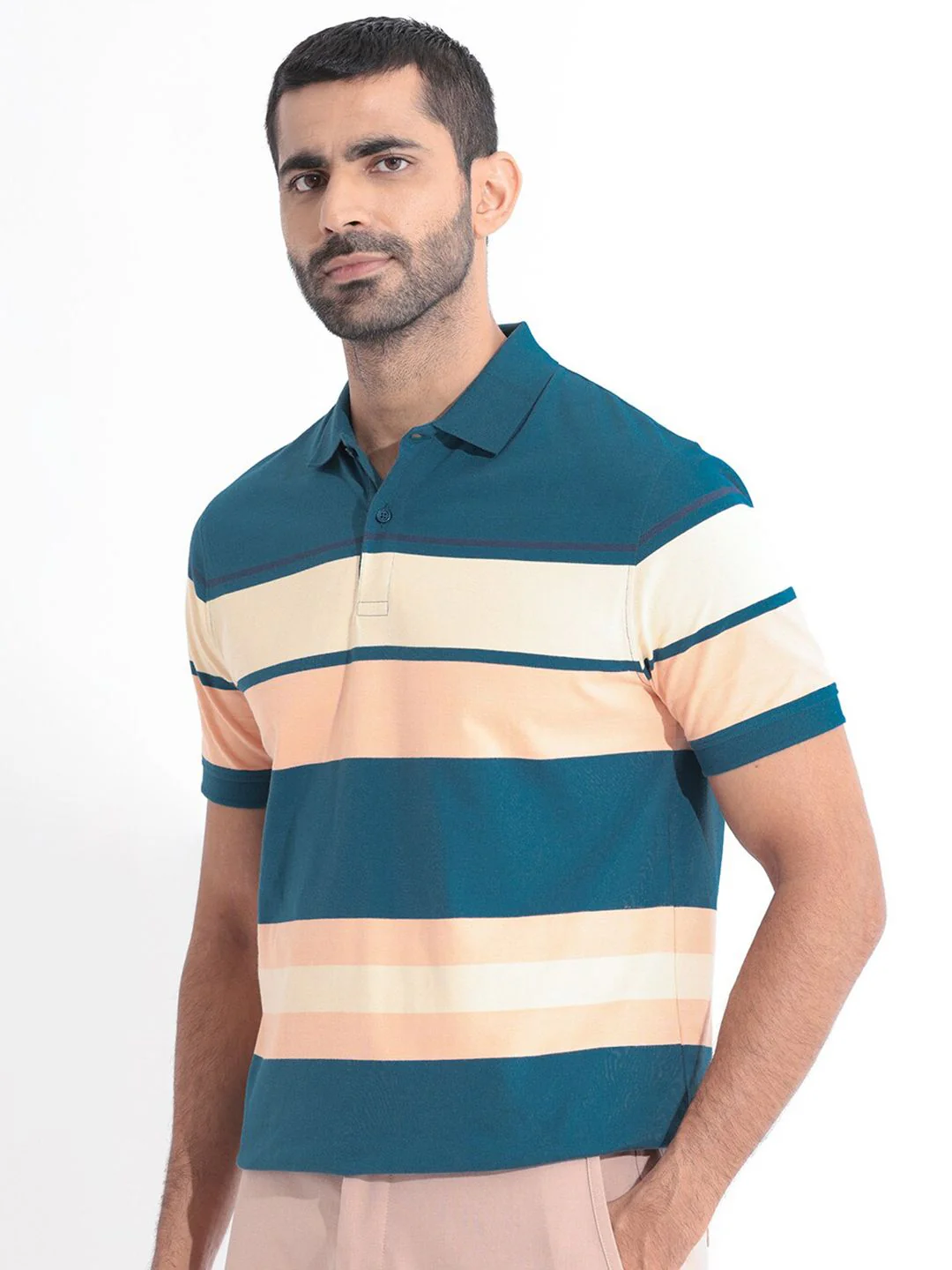 RARE RABBIT Men Albans Striped Polo Collar Slim Fit Cotton T-Shirt - Image 5