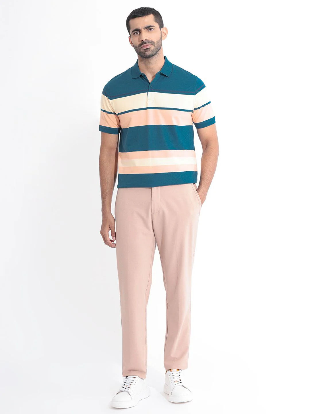 RARE RABBIT Men Albans Striped Polo Collar Slim Fit Cotton T-Shirt - Image 6