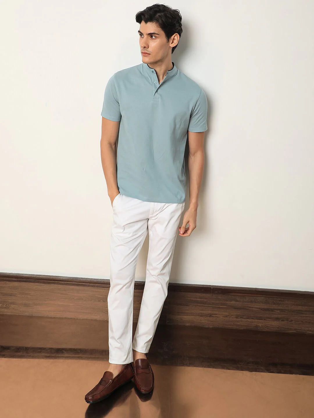 RARE RABBIT Men Barrie Mandarin Collar Cotton Slim Fit T-Shirt - Image 7