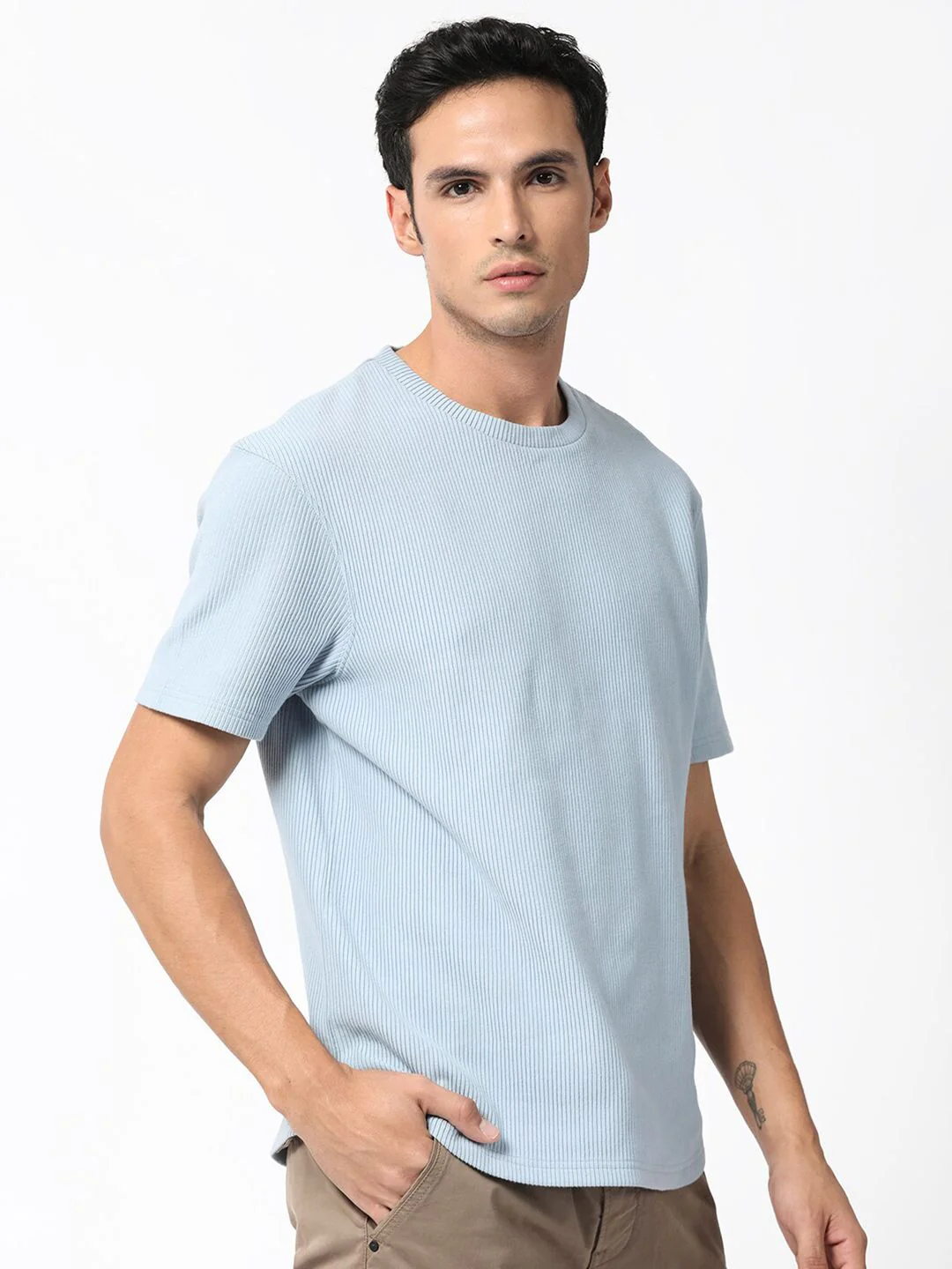 RARE RABBIT Men Bree Round Neck Slim Fit Cotton T-Shirt - Image 3