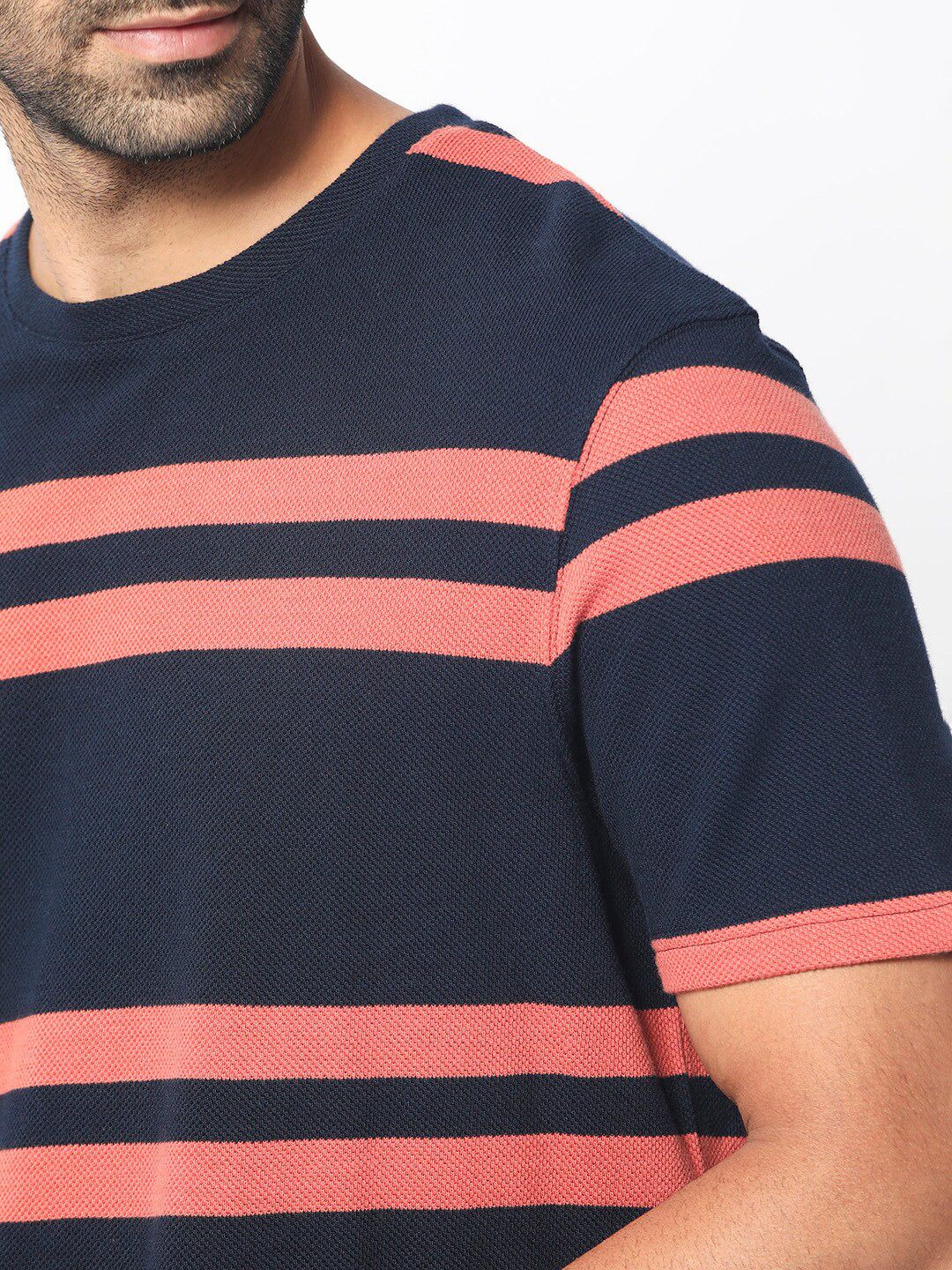 RARE RABBIT Men Cachos Striped Pure Cotton Slim Fit T-Shirt - Image 2