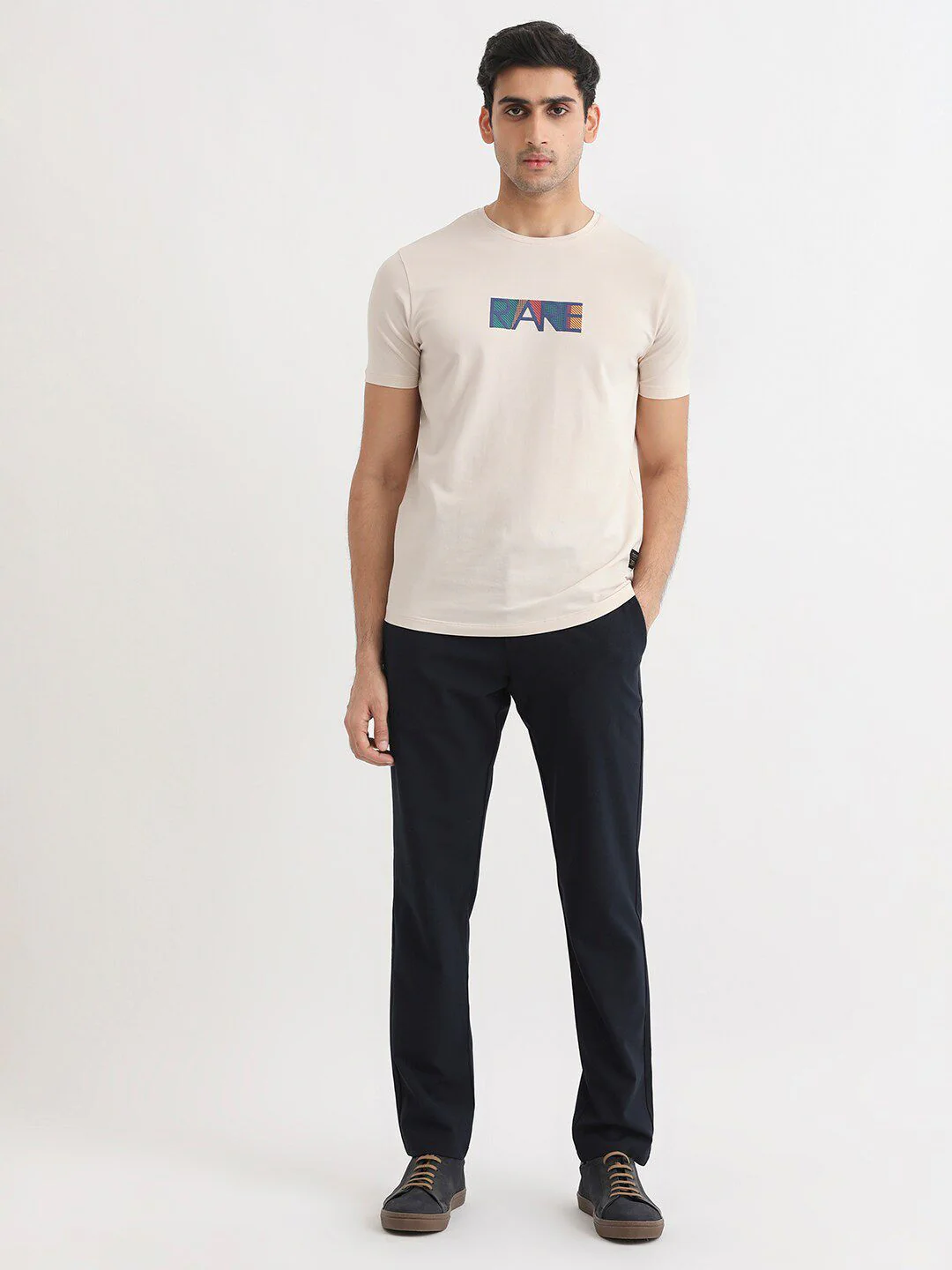 RARE RABBIT Men Caxton Typography Printed Pure Cotton Slim Fit T-Shirt - Image 6