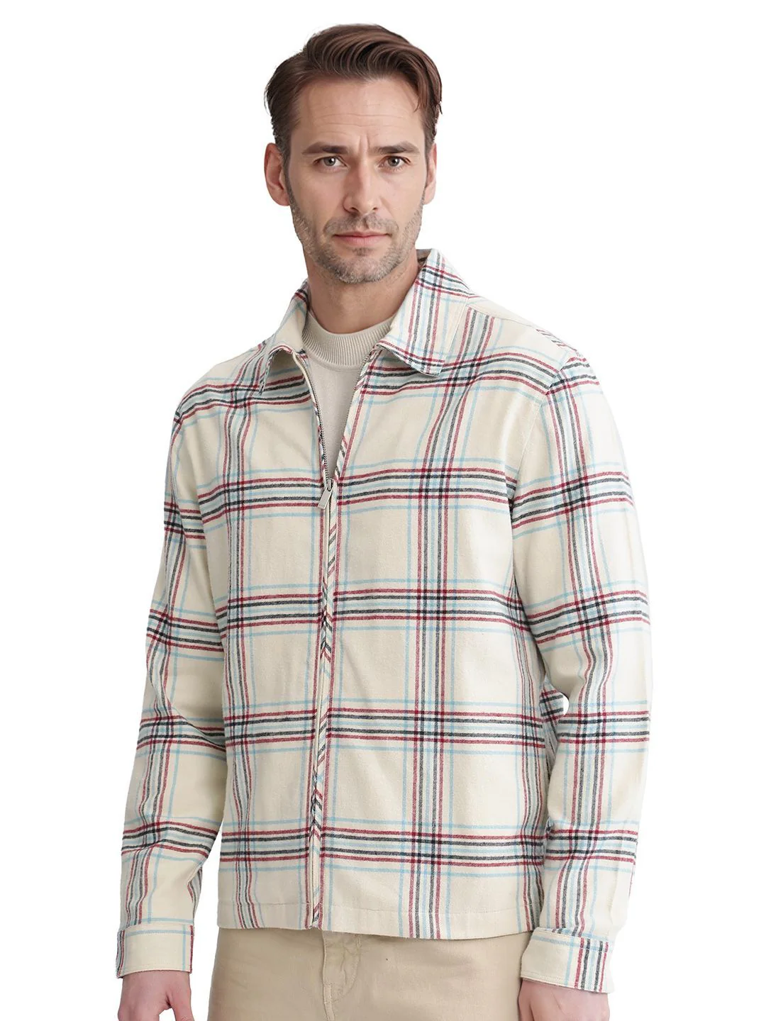 RARE RABBIT Men Checked Cotton Open Front Jacket with Embroidered - Image 5