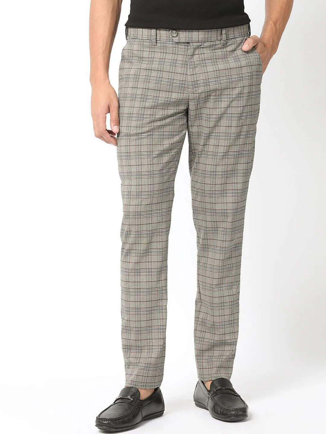 RARE RABBIT Men Checked Slim Fit Trousers