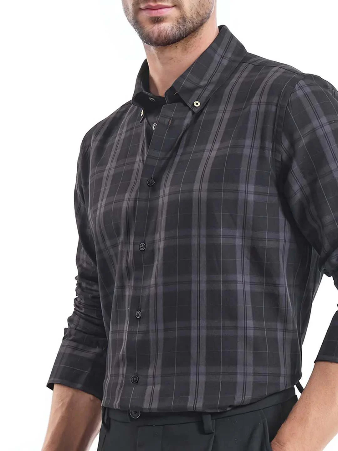 RARE RABBIT Men Comfort Button-Down Collar Tartan Checked Cotton Casual Shirt - Image 2