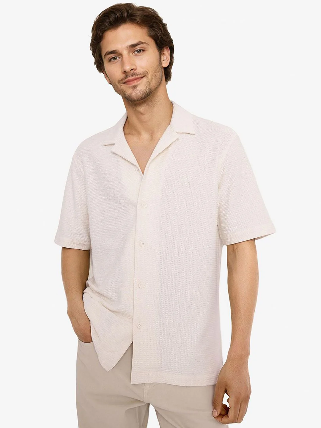 RARE RABBIT Men Comfort Cuban Collar Solid Cotton Boxy Casual Shirt - Image 7