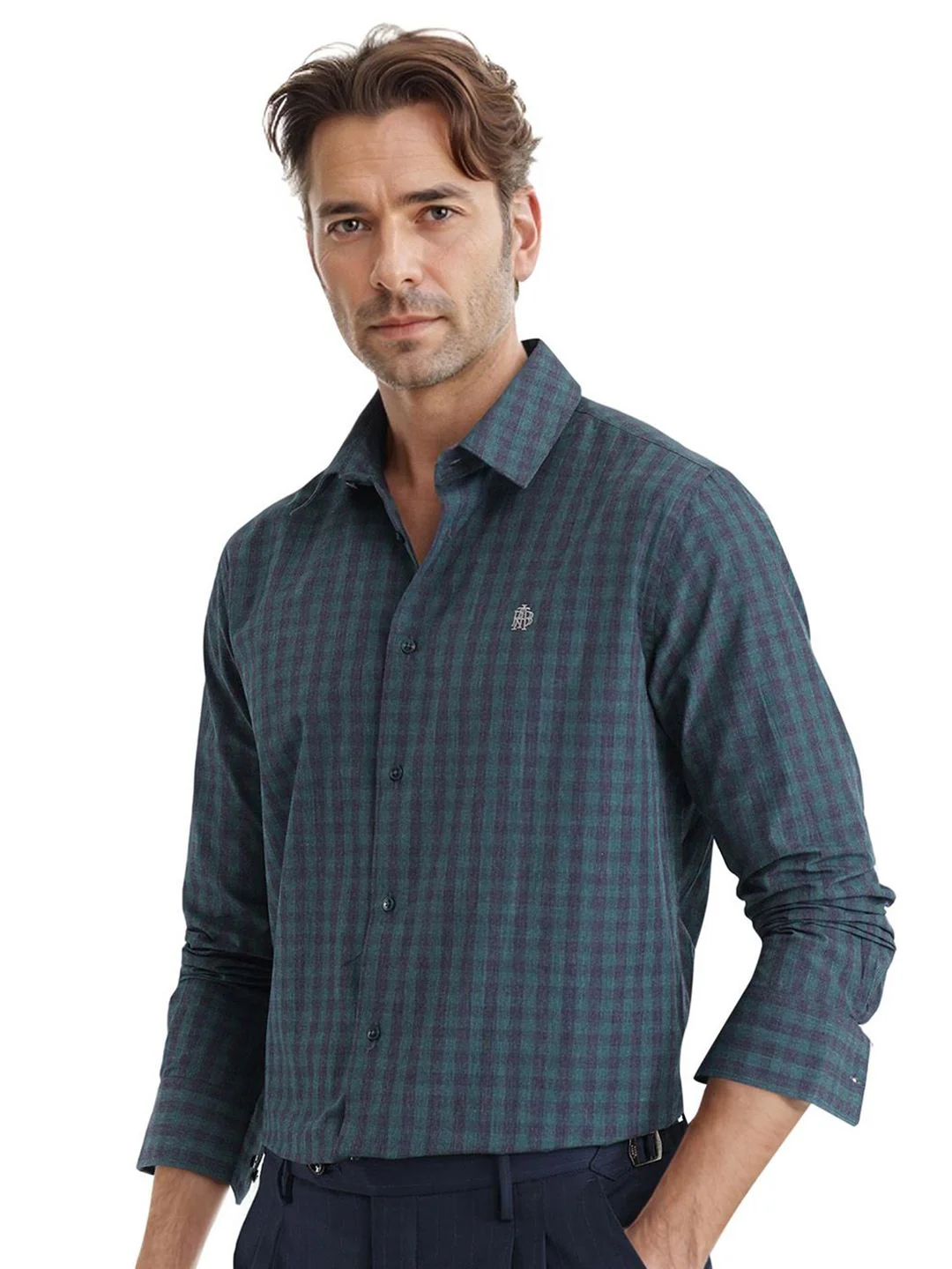 RARE RABBIT Men Comfort Spread Collar Checked Cotton Casual Shirt - Image 5