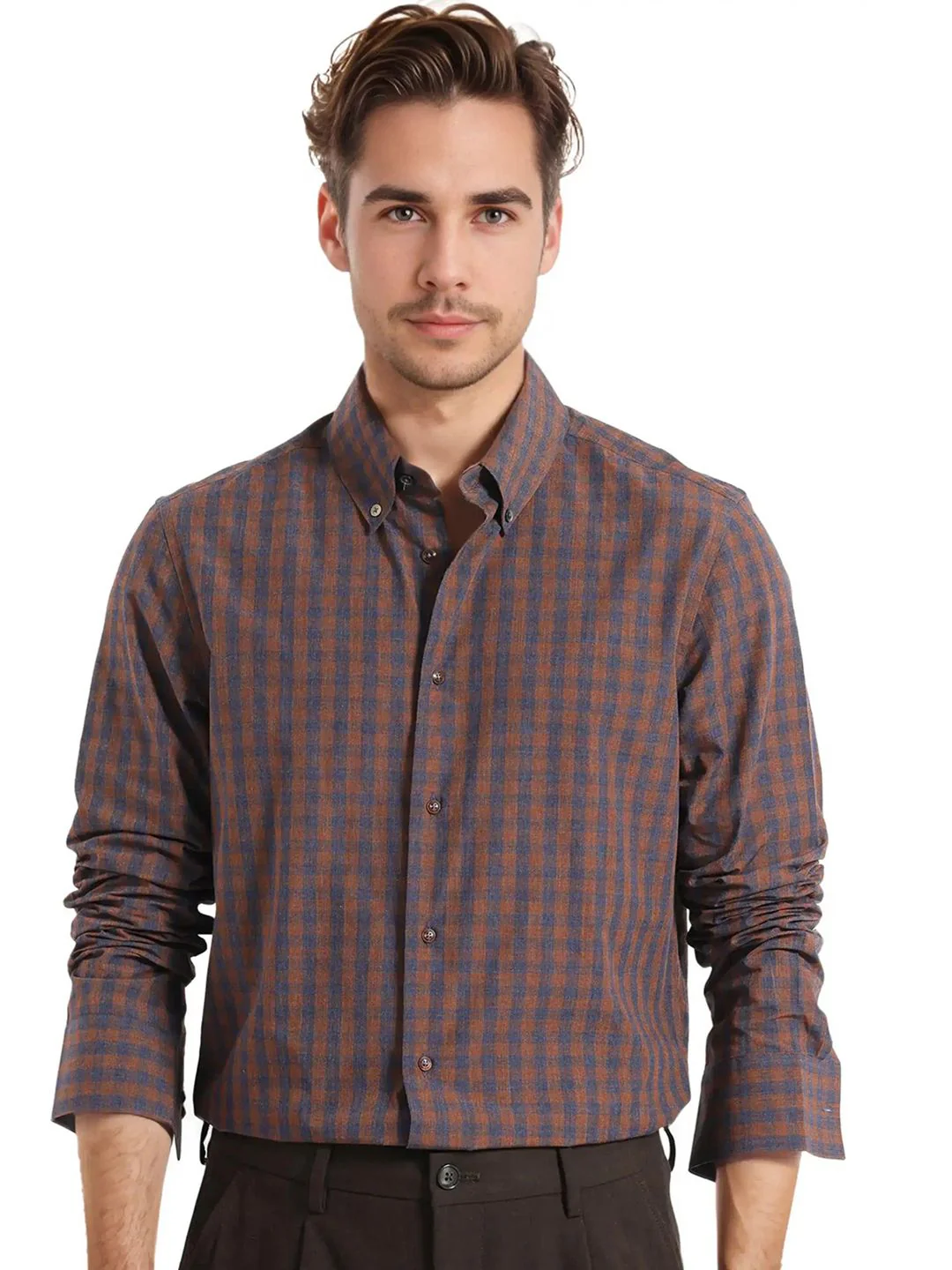 RARE RABBIT Men Comfort Spread Collar Checked Cotton Oversized Casual Shirt