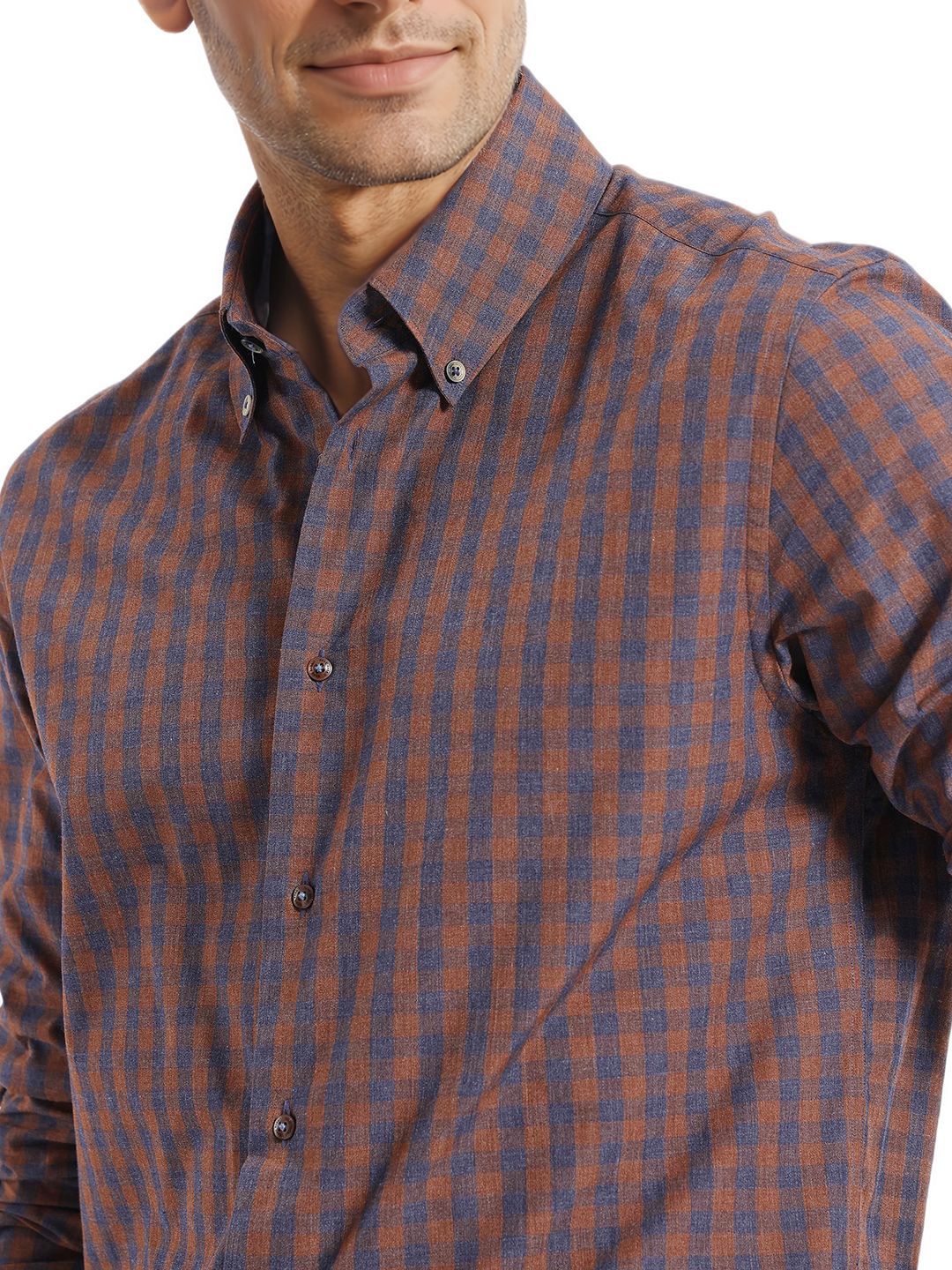 RARE RABBIT Men Comfort Spread Collar Checked Cotton Oversized Casual Shirt - Image 2