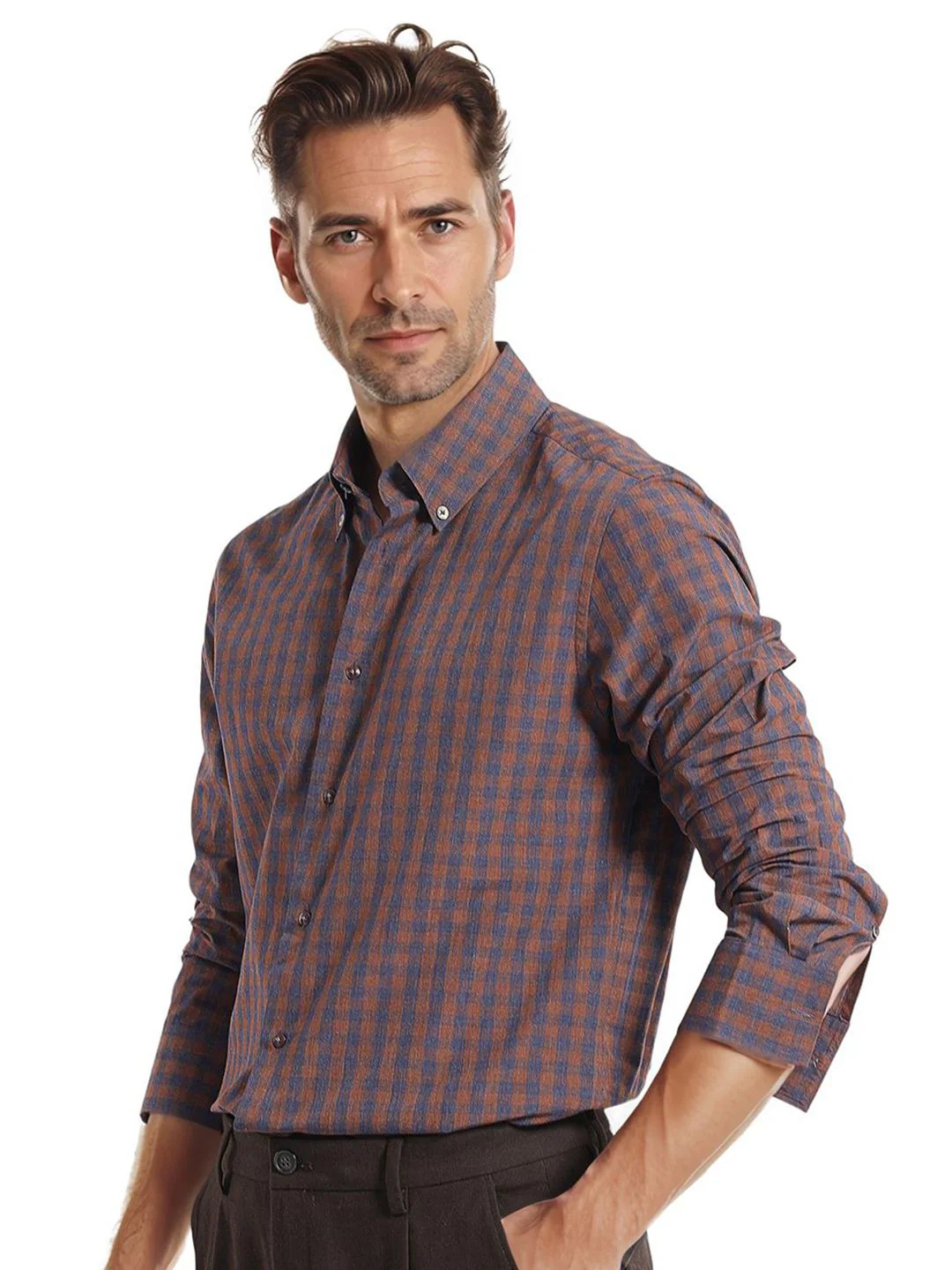 RARE RABBIT Men Comfort Spread Collar Checked Cotton Oversized Casual Shirt - Image 5