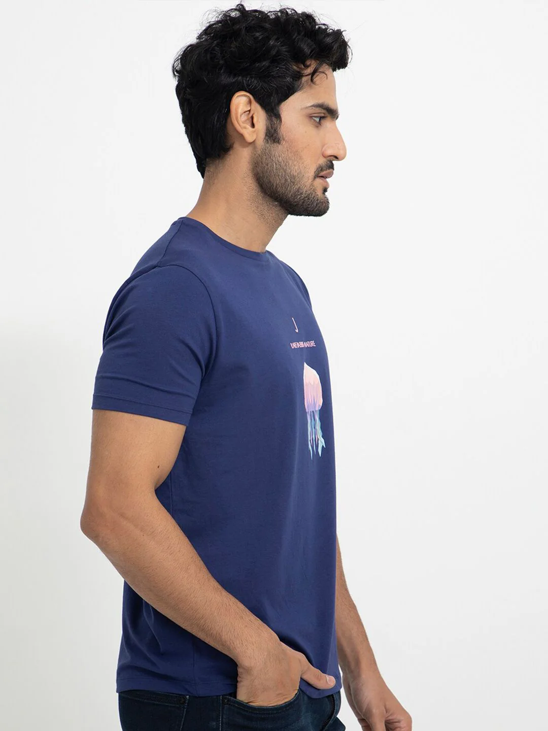 RARE RABBIT Men Cubana Graphic Printed Slim Fit Cotton T-Shirt - Image 3