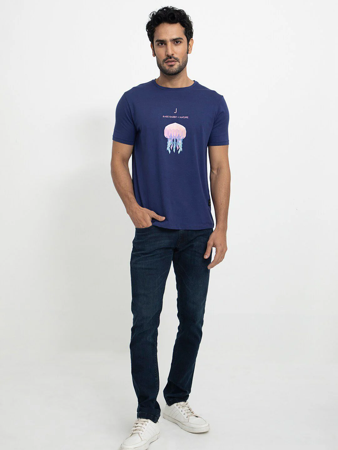 RARE RABBIT Men Cubana Graphic Printed Slim Fit Cotton T-Shirt - Image 4