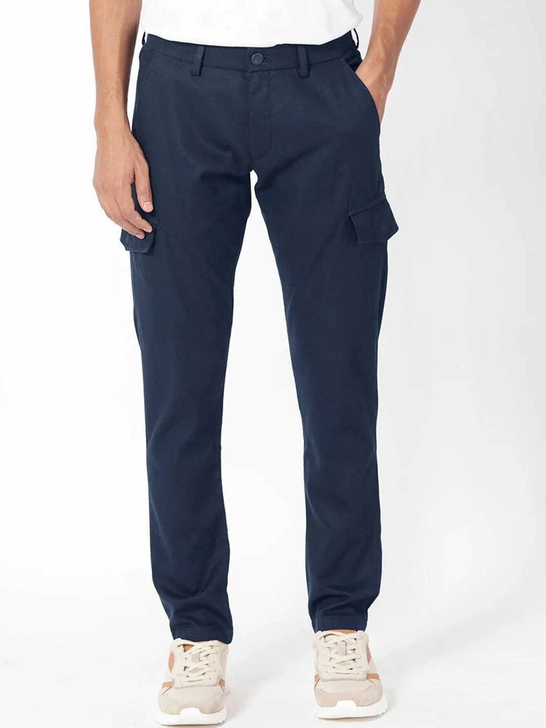RARE RABBIT Men Curo Slim Fit Mid-Rise Plain Cotton Cargo Trouser