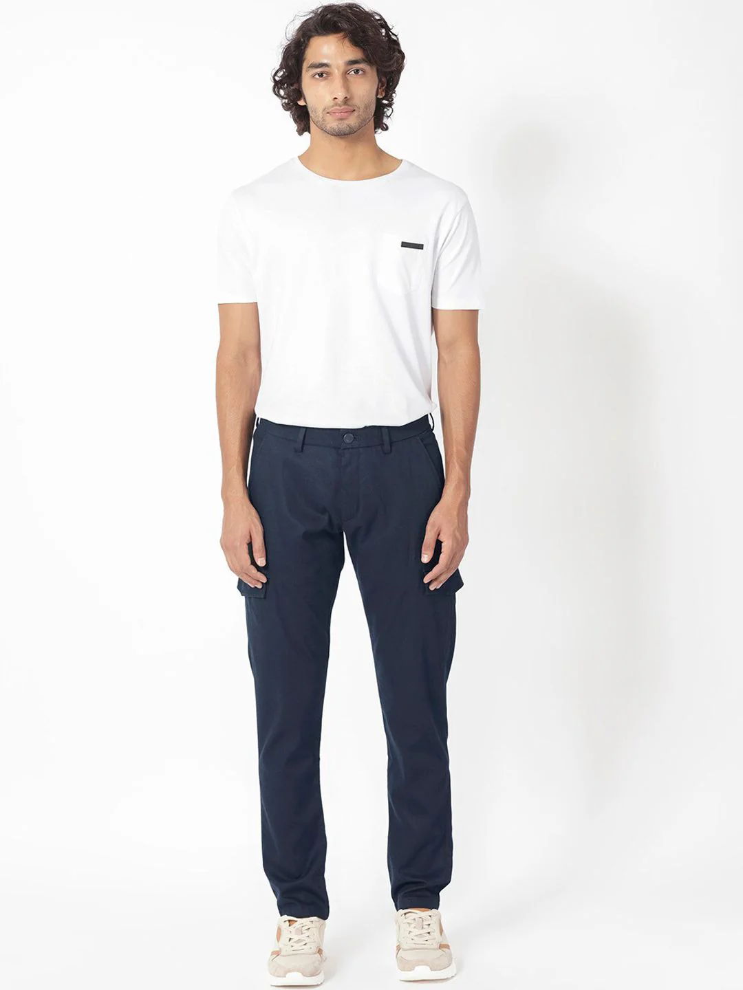 RARE RABBIT Men Curo Slim Fit Mid-Rise Plain Cotton Cargo Trouser - Image 4