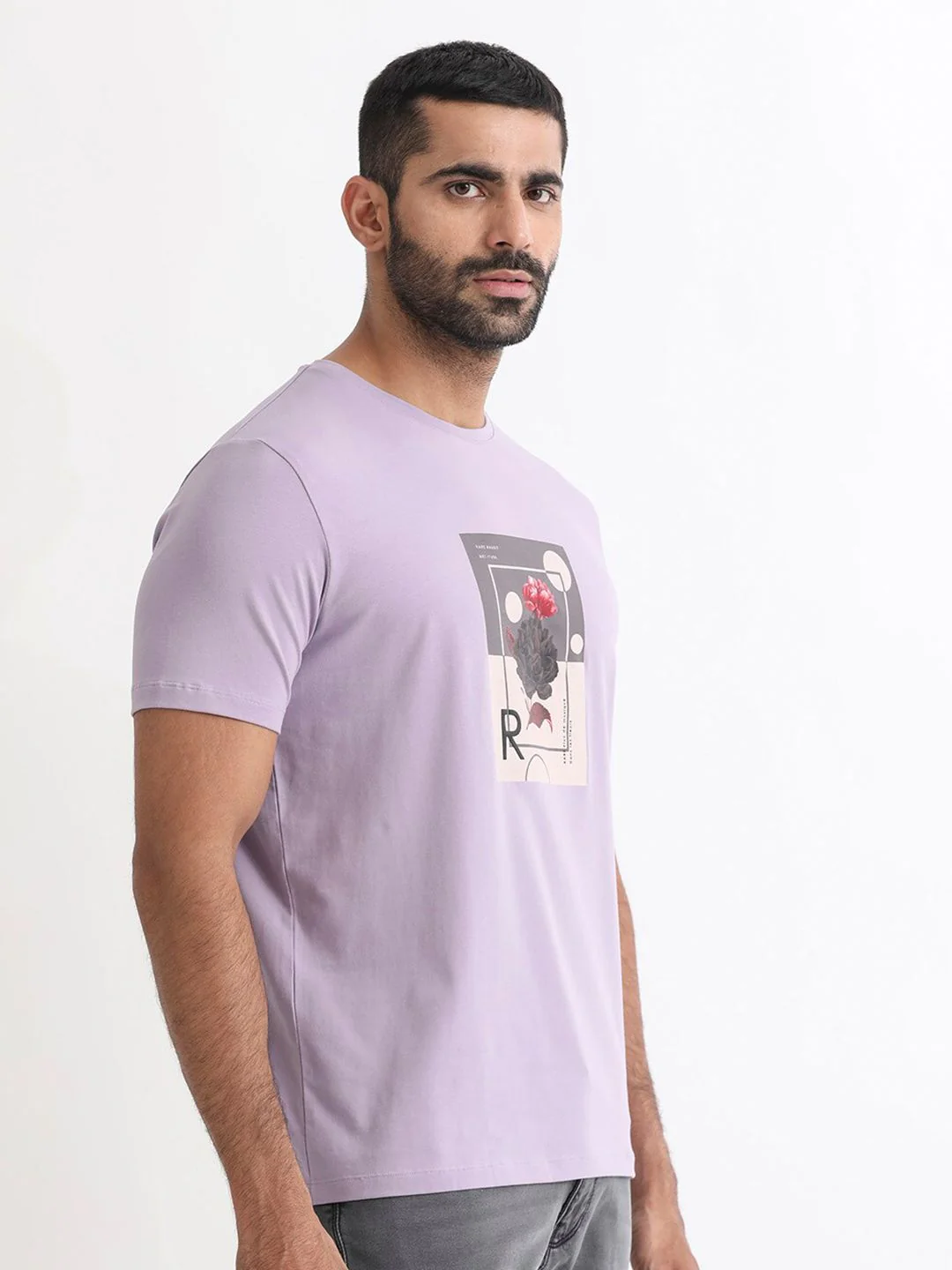 RARE RABBIT Men Dryden Graphic Printed Slim Fit Cotton T-Shirt - Image 3