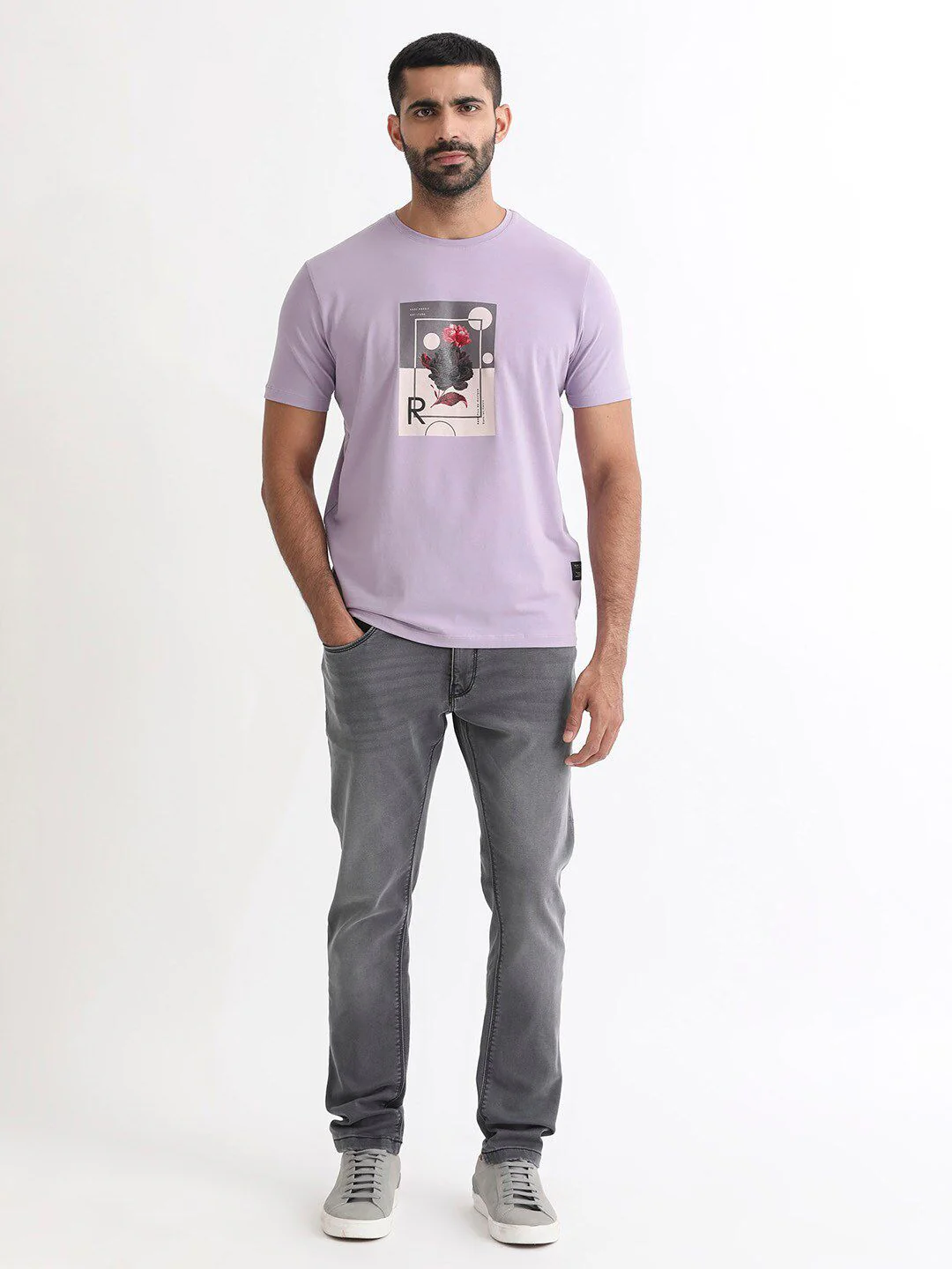 RARE RABBIT Men Dryden Graphic Printed Slim Fit Cotton T-Shirt - Image 6