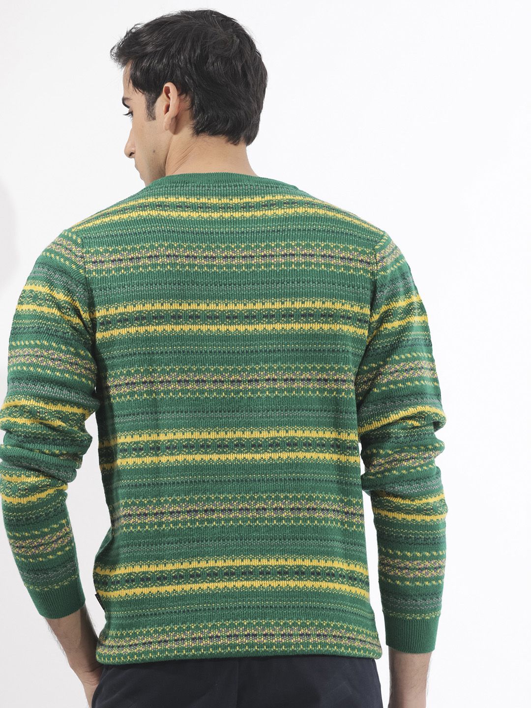 RARE RABBIT Men Fare Crew Neck Chevron Printed Acrylic Sweater - Image 4