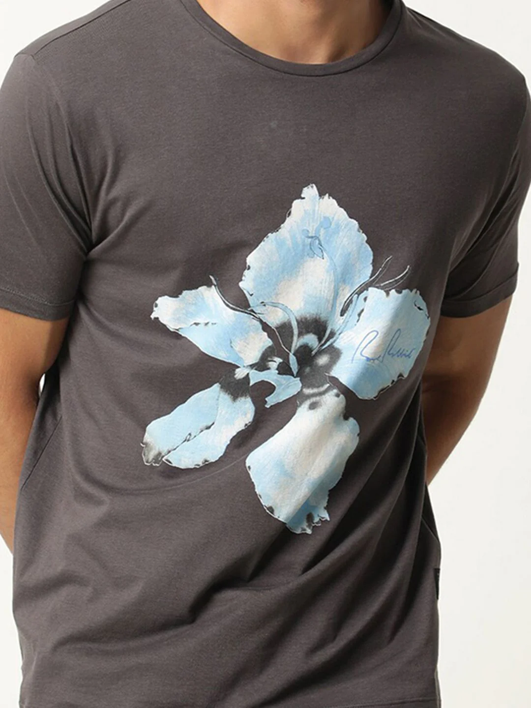 RARE RABBIT Men Floas Floral Printed Pure Cotton Slim Fit T-Shirt - Image 2