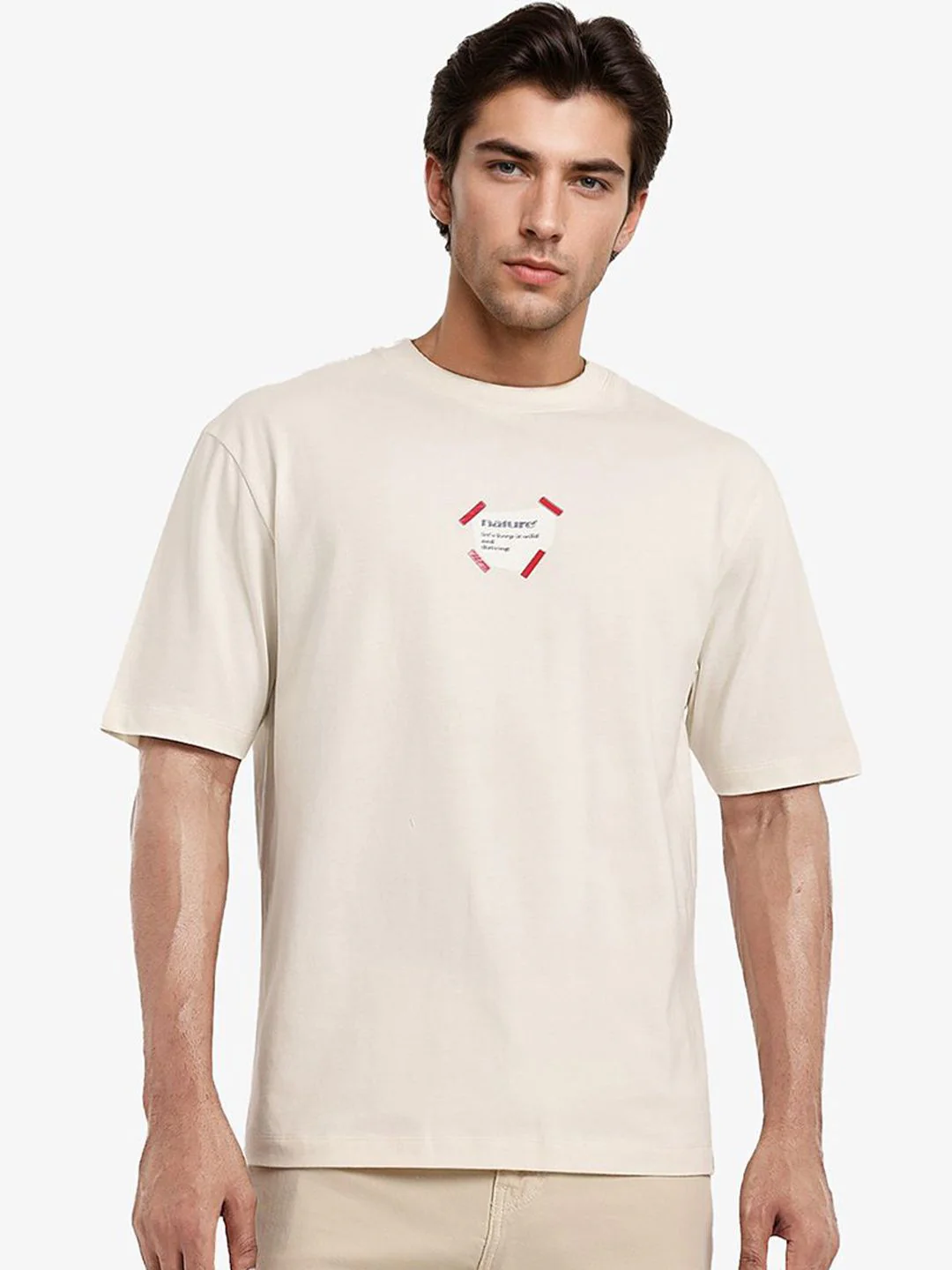RARE RABBIT Men Graphic Printed Graphic Print Others Round Neck Cotton Oversized T-Shirt - Image 3