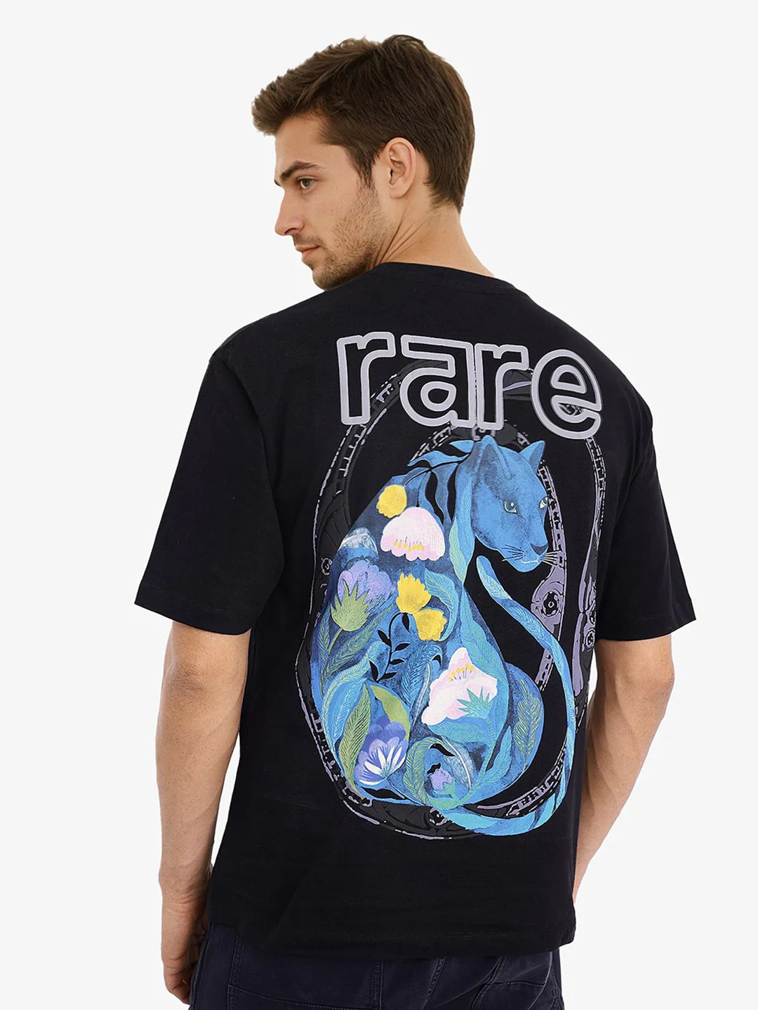 RARE RABBIT Men Graphic Printed Graphic Print Others Round Neck Cotton Oversized T-Shirt - Image 7