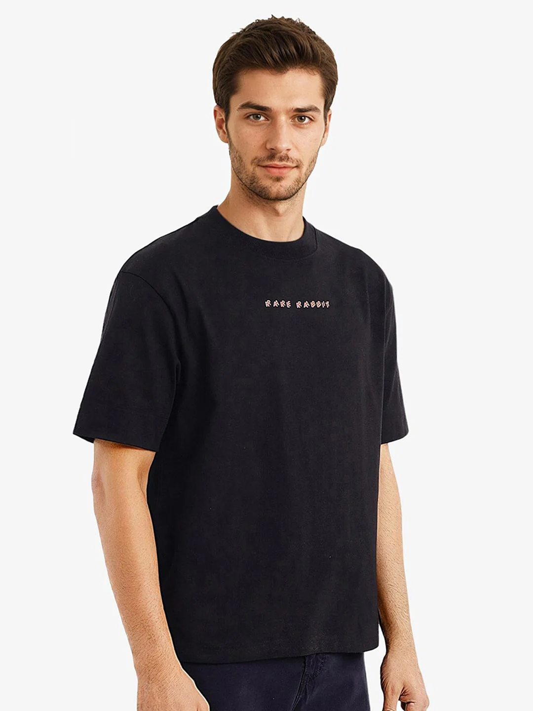 RARE RABBIT Men Graphic Printed Round Neck Cotton Oversized T-Shirt - Image 3