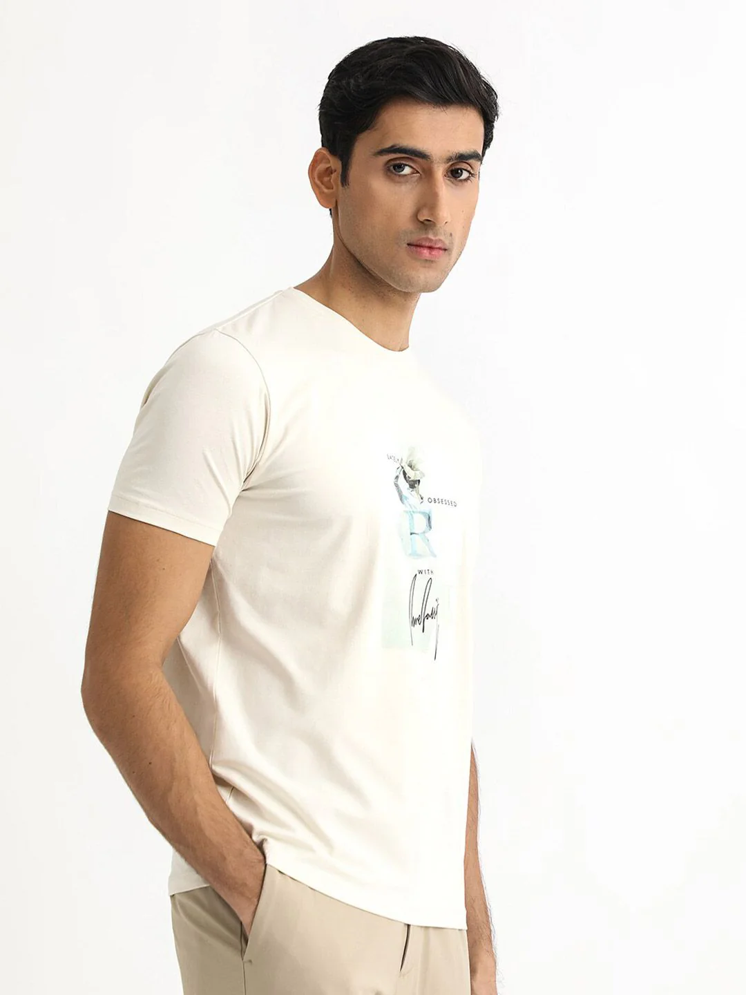 RARE RABBIT Men Hats Graphic Printed Round Neck Slim Fit Cotton T-Shirt - Image 3