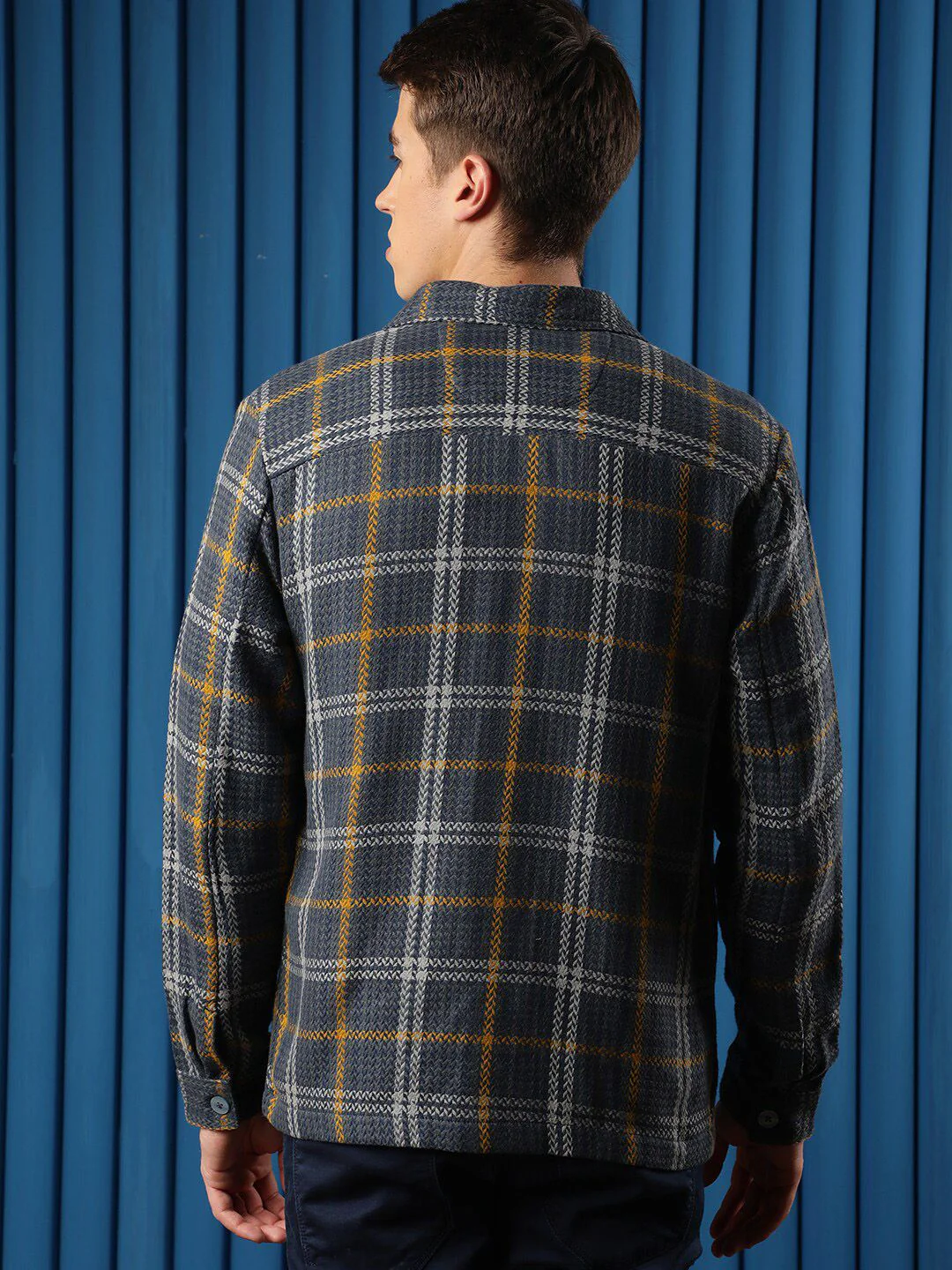 RARE RABBIT Men Hunter Tailored Fit Checked Denim Jacket - Image 6