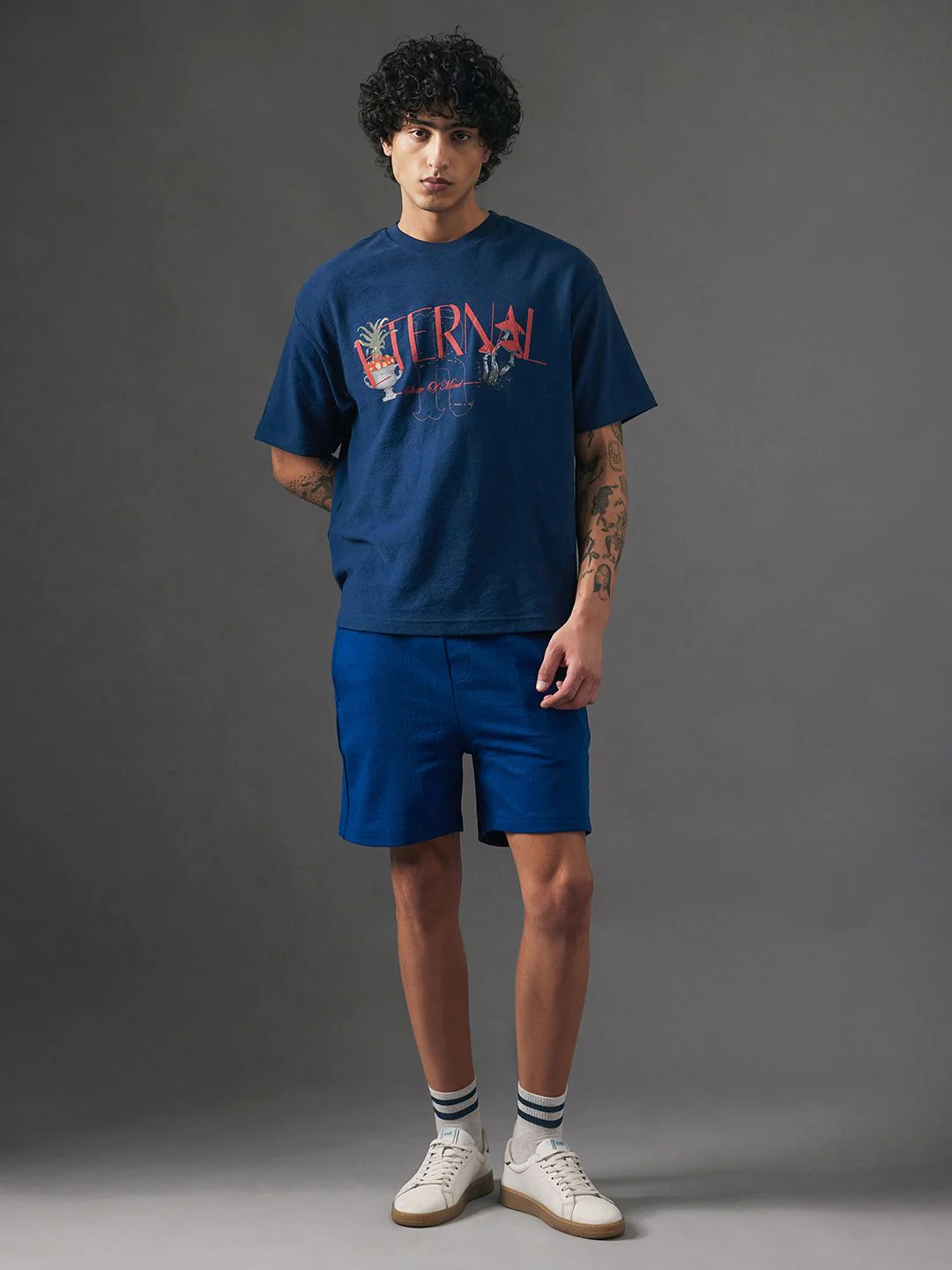 RARE RABBIT Men Kelor Primary Blue Mid-Rise Regular Fit Cotton Shorts