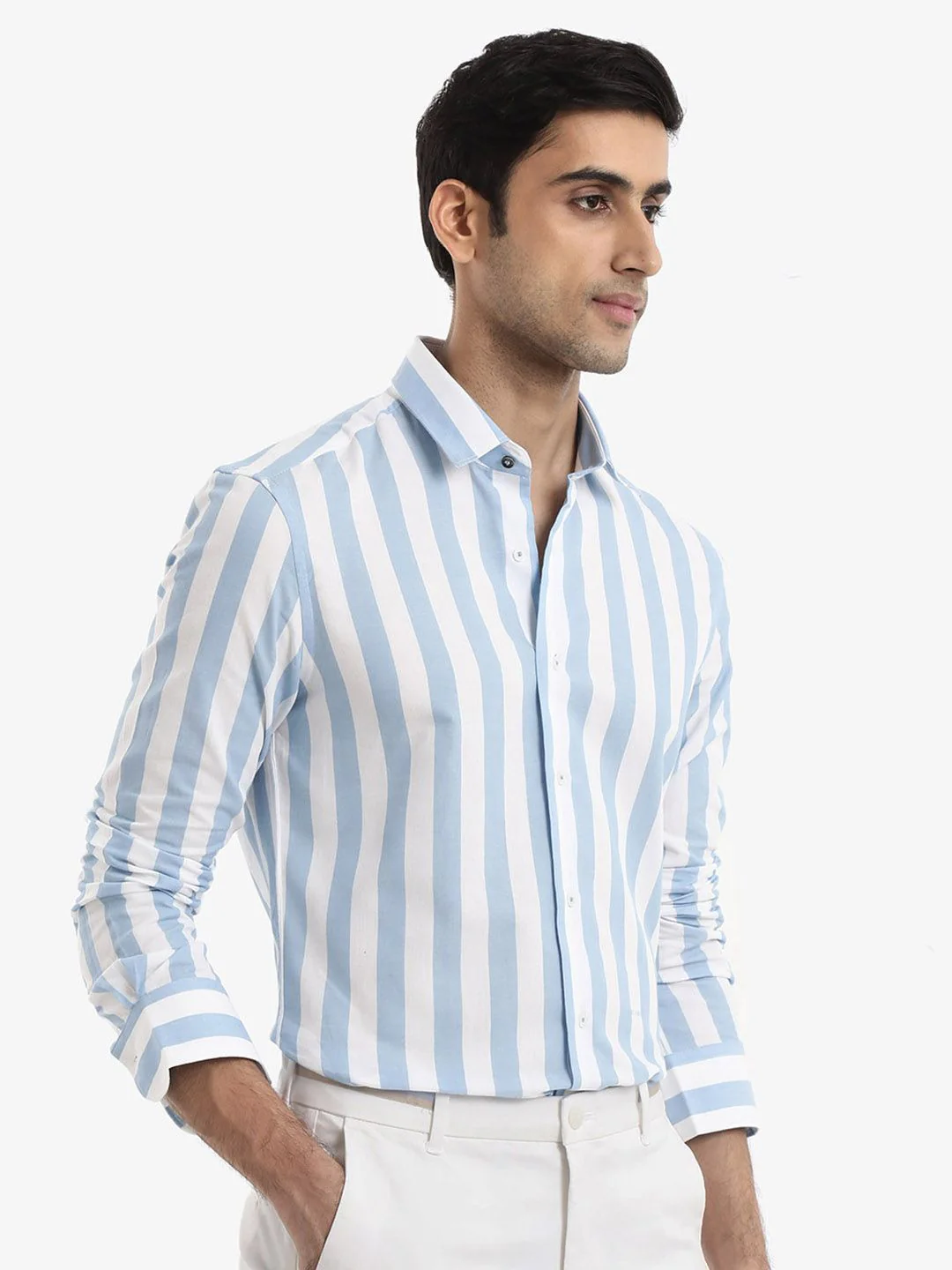 RARE RABBIT Men Leeds Slim Fit Vertical Striped Cotton Shirt - Image 3