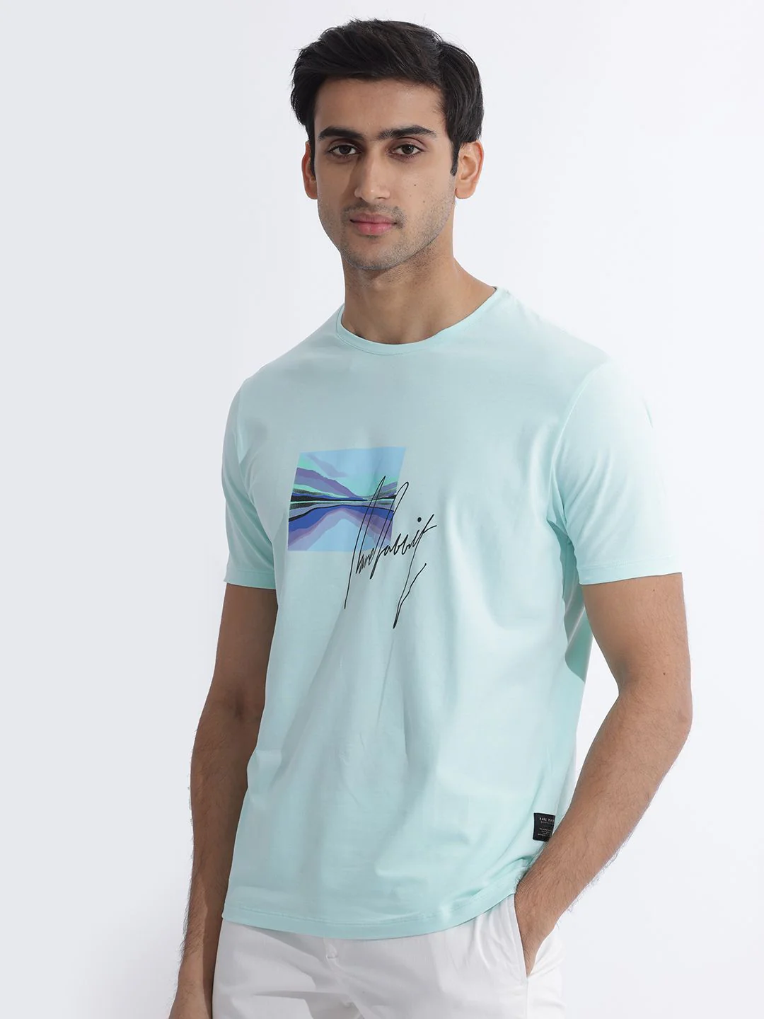 RARE RABBIT Men Libro Graphic Printed Slim Fit Cotton T-Shirt - Image 5