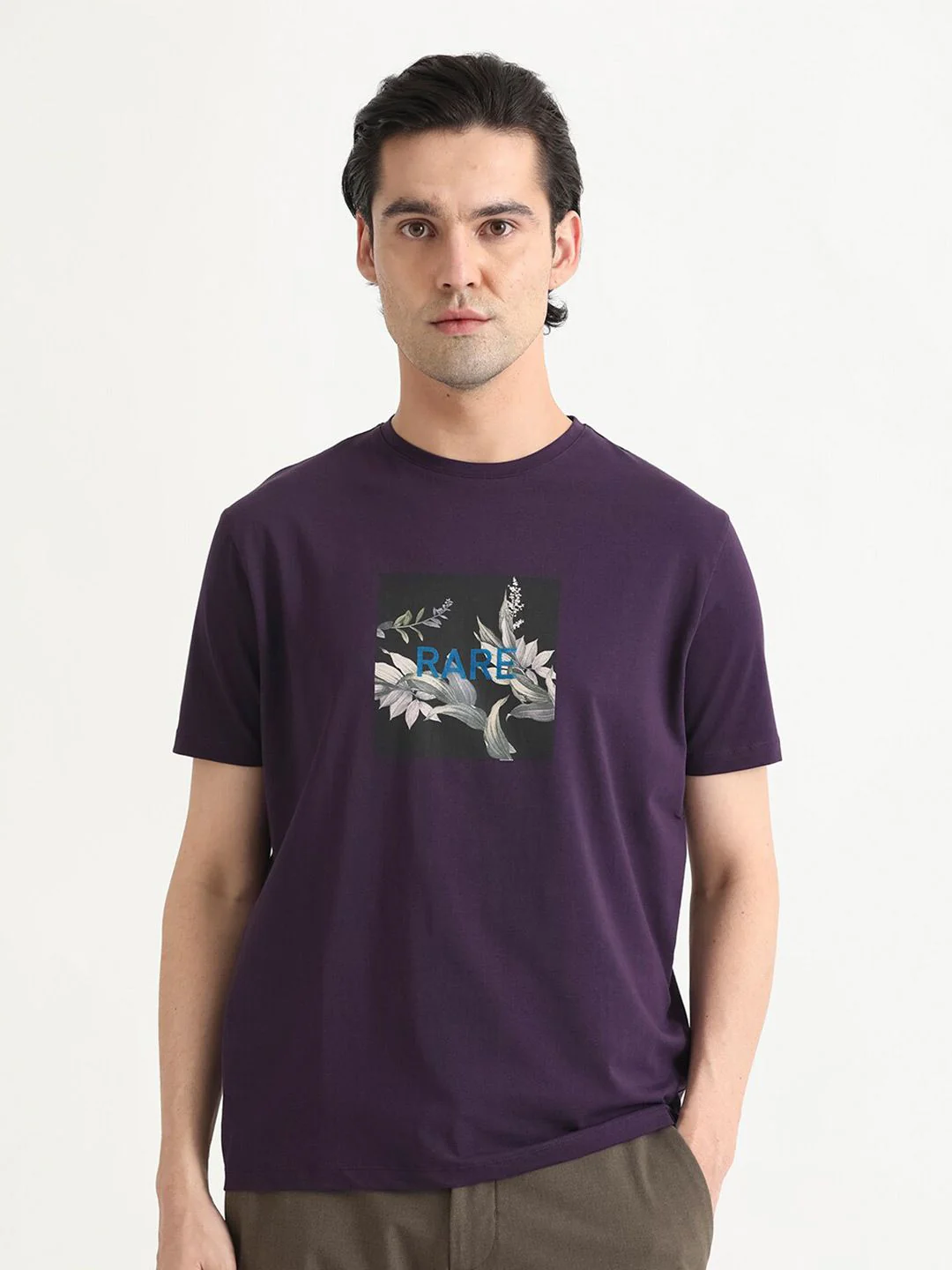 RARE RABBIT Men Mant Graphic Printed Round Neck Cotton Slim Fit T-Shirt