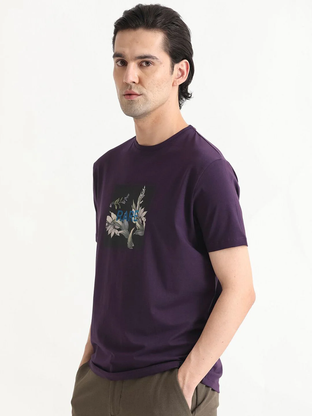 RARE RABBIT Men Mant Graphic Printed Round Neck Cotton Slim Fit T-Shirt - Image 5