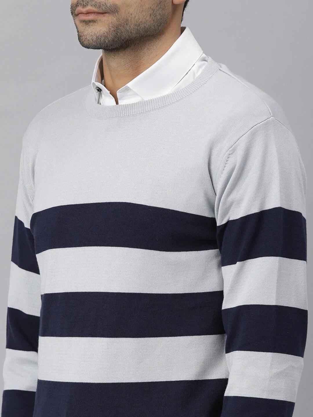 RARE RABBIT Men Marri Slim Fit Striped Sweater Vest - Image 3