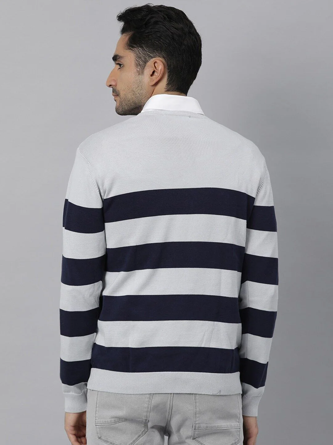 RARE RABBIT Men Marri Slim Fit Striped Sweater Vest - Image 4