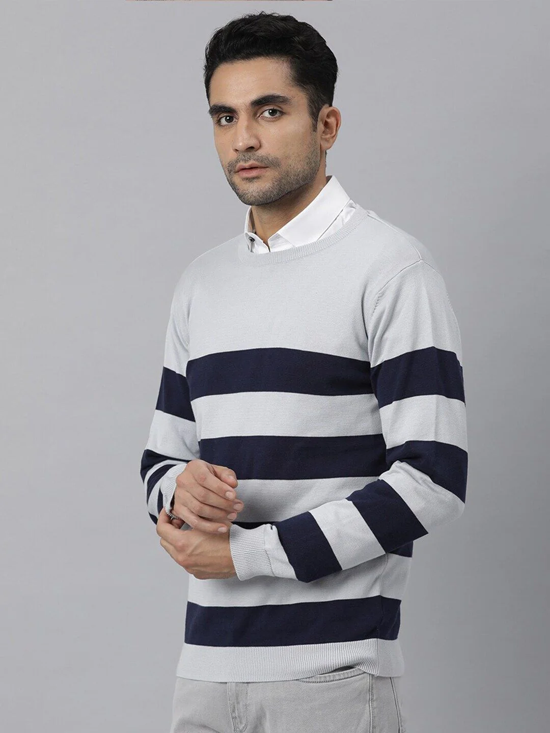 RARE RABBIT Men Marri Slim Fit Striped Sweater Vest - Image 5