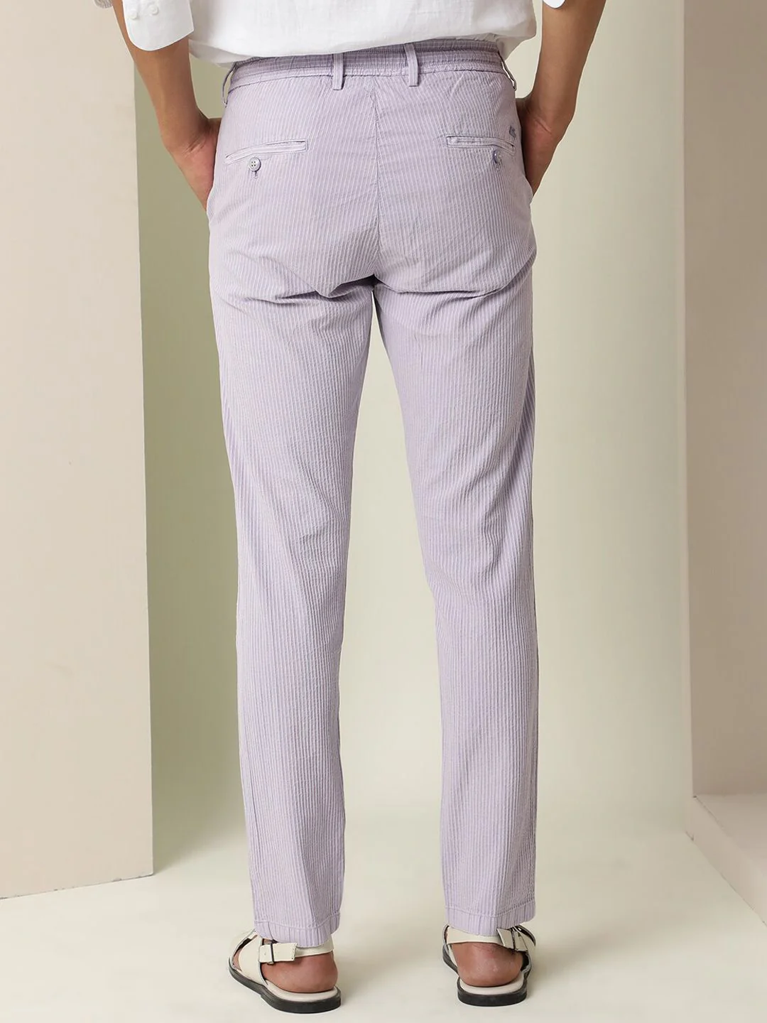 RARE RABBIT Men Monter Drawstring Striped Mid Rise Cotton Slim Fit Trouser - Image 4