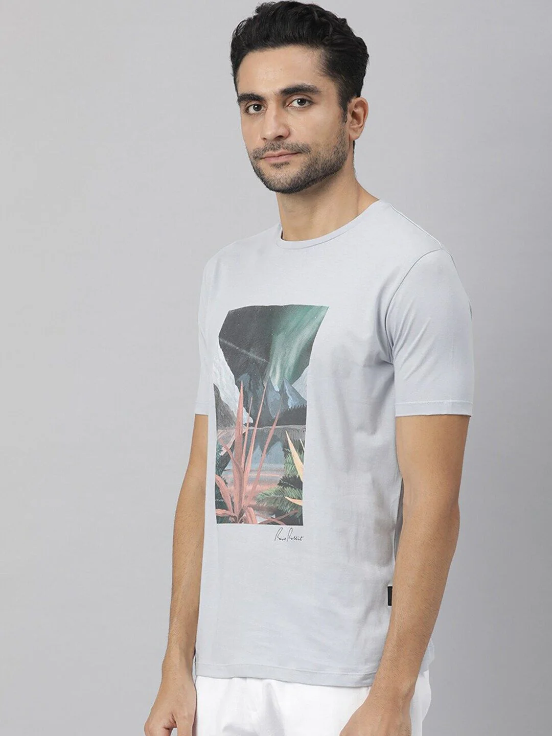 RARE RABBIT Men Mount Printed Pure Cotton Slim Fit T-Shirt - Image 5