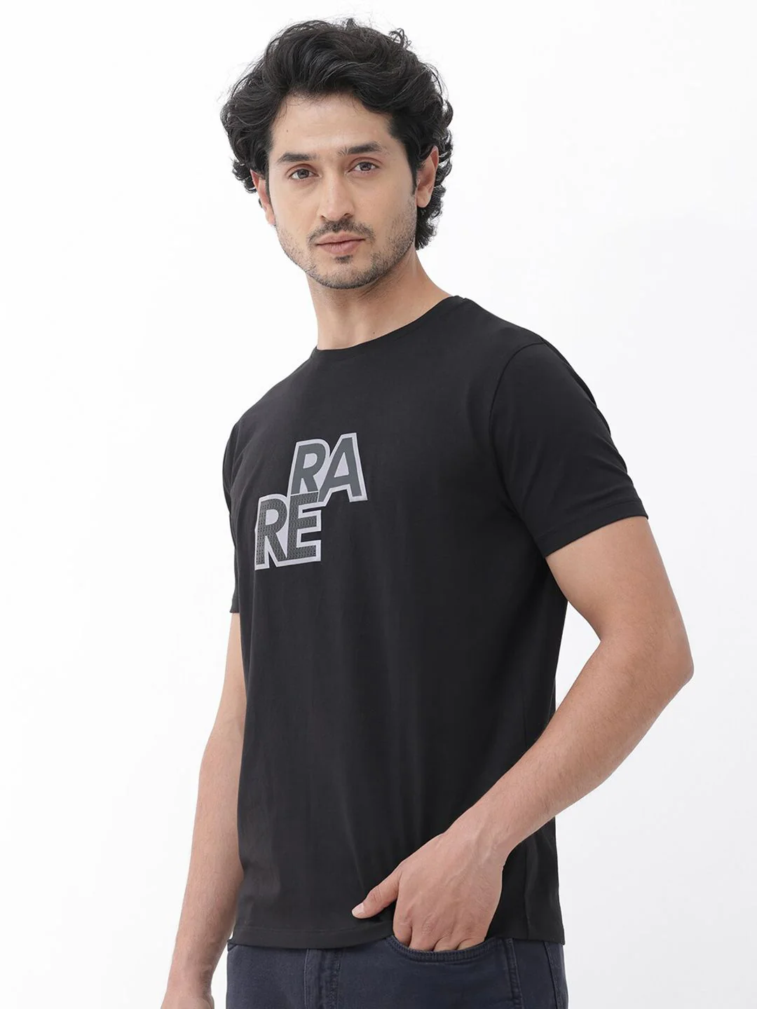 RARE RABBIT Men Oran Regular Fit Typography Printed Cotton T-Shirt - Image 5