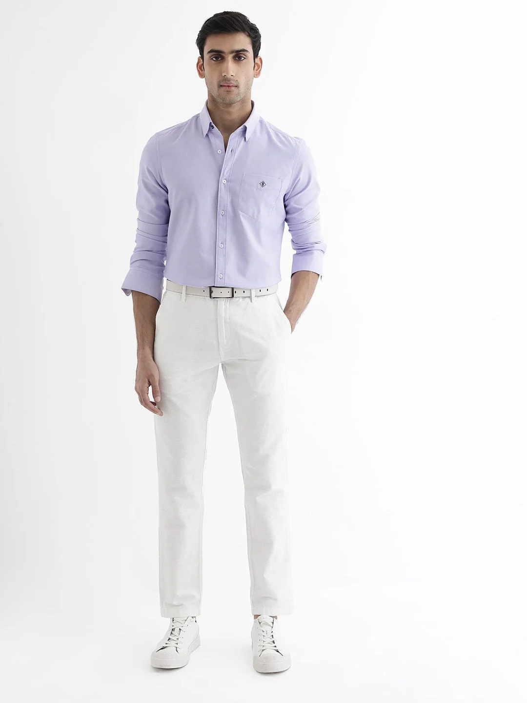 RARE RABBIT Men Oxfom Regular Fit Solid Spread Collar Shirt - Image 6