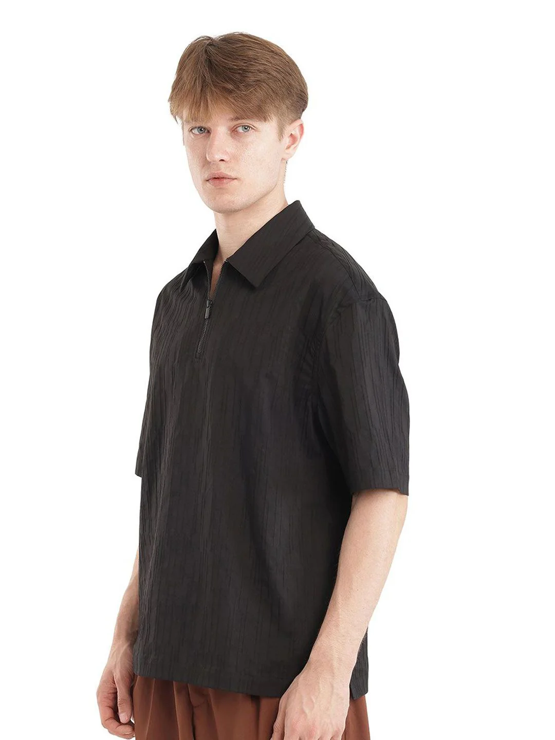 RARE RABBIT Men Polo Collar Self Design Relaxed Fit Cotton T-Shirt - Image 5
