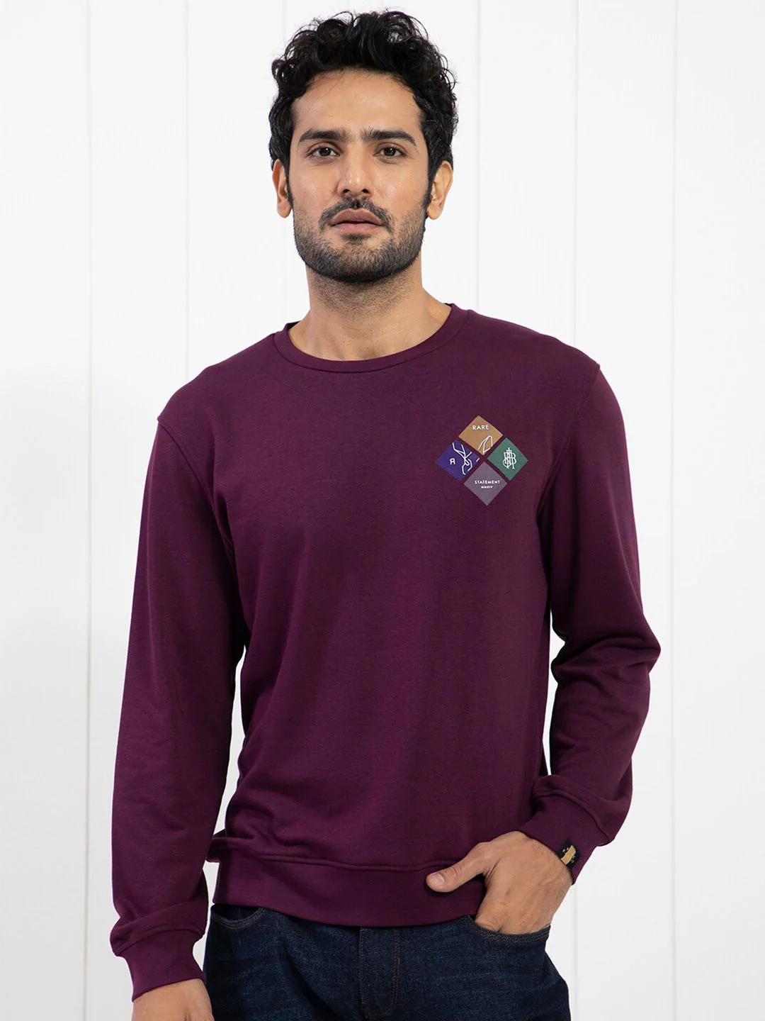 RARE RABBIT Men Praise Graphic Print Round Neck Sweatshirt