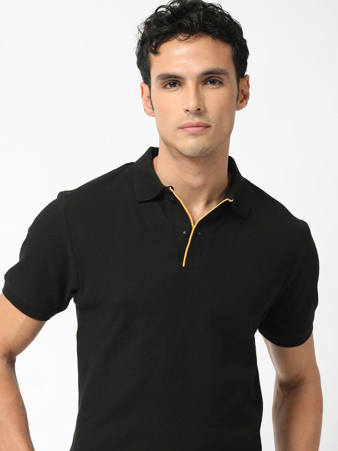 RARE RABBIT Men Rings-4 Slim Fit Solid Polo Collar T-Shirt - Image 2